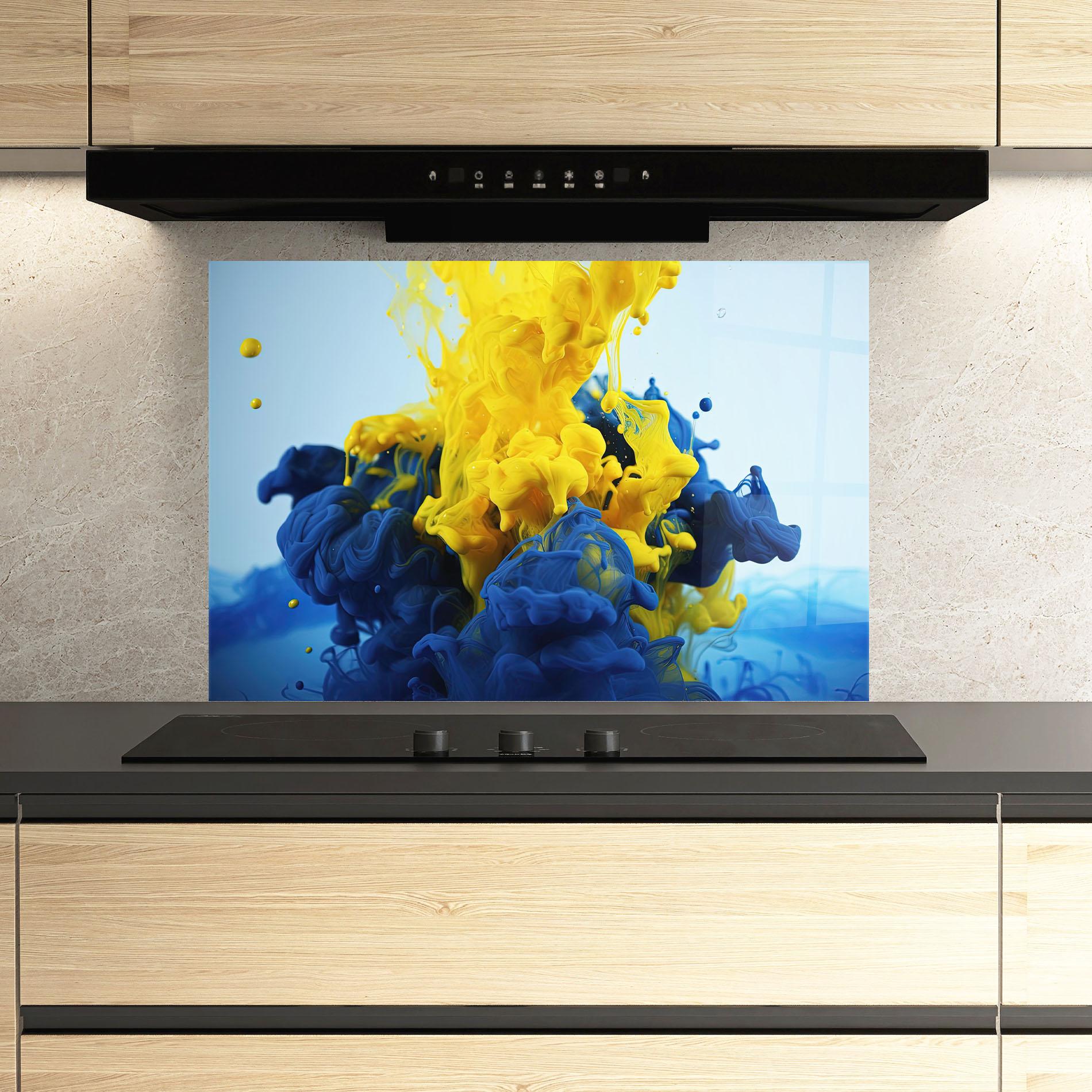 Стъклен панел за кухня Blue Yellow Smoke mockup 3