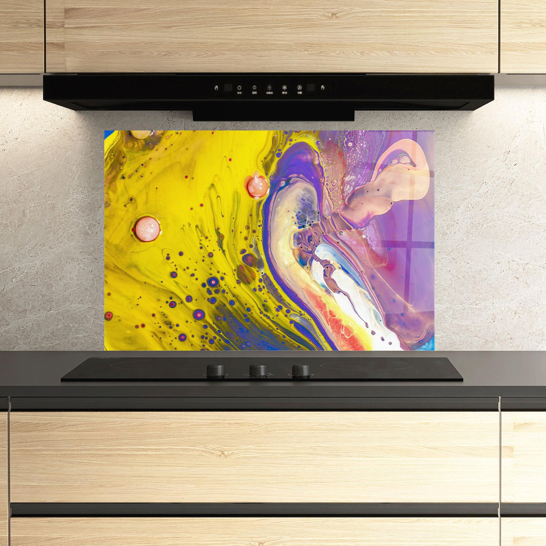 Стъклен панел за кухня Colorful Liquid Marble mockup 3