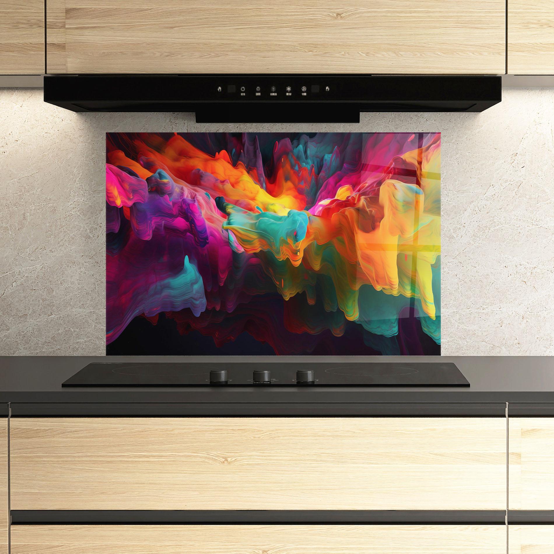 Стъклен панел за кухня Colorful Smoke mockup 3