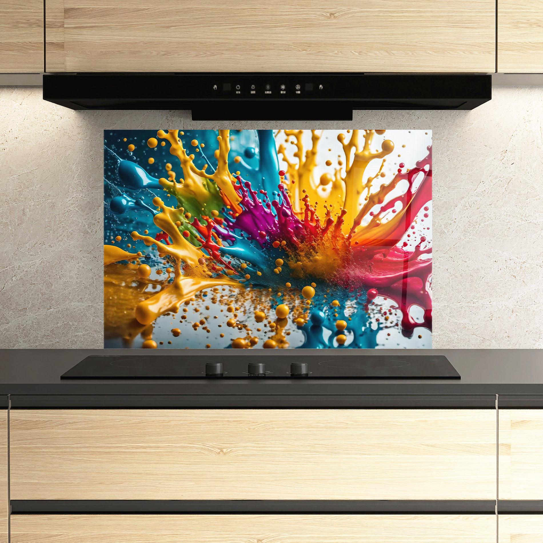 Стъклен панел за кухня Colorful Water Splash mockup 3