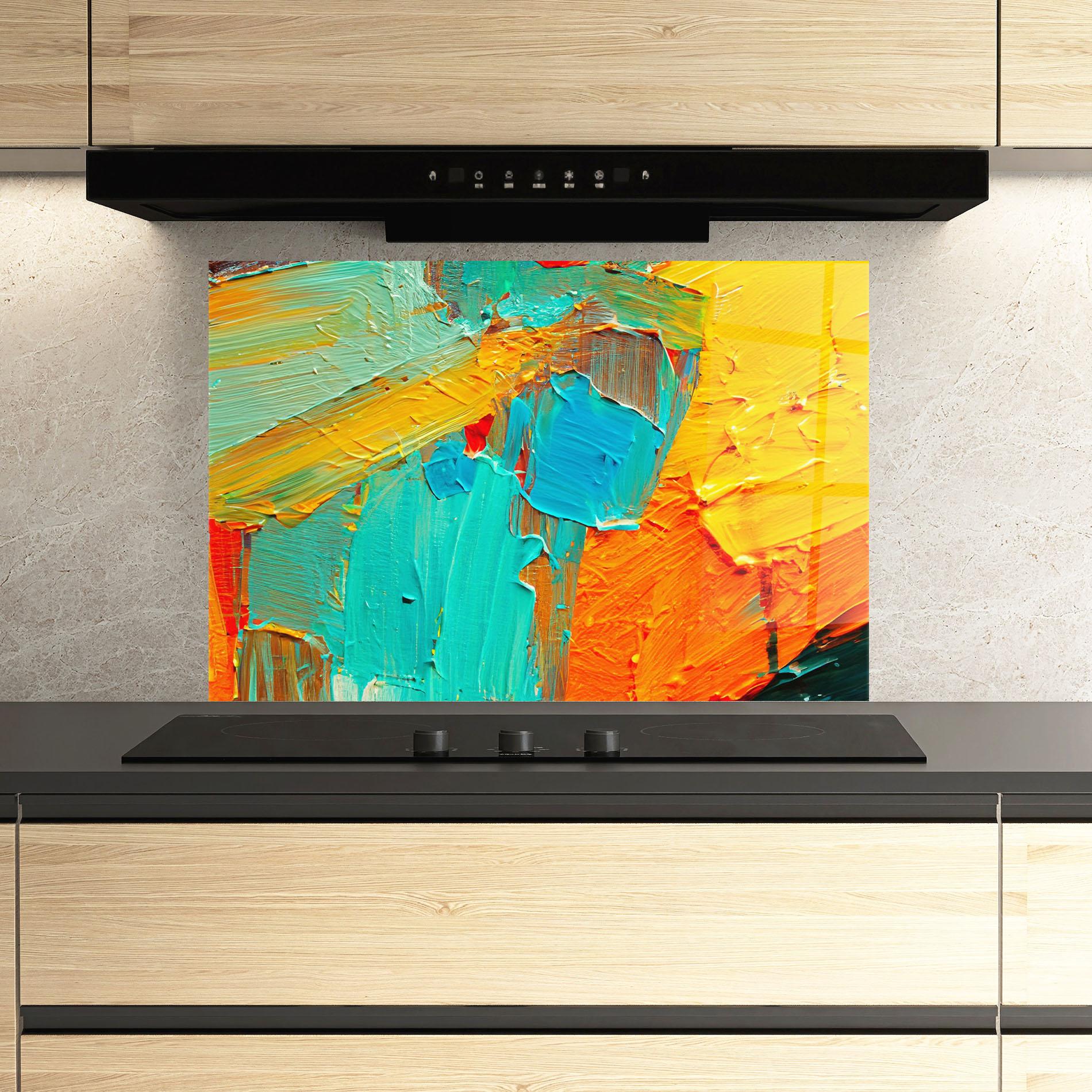 Стъклен панел за кухня Orange Blue Painting mockup 3