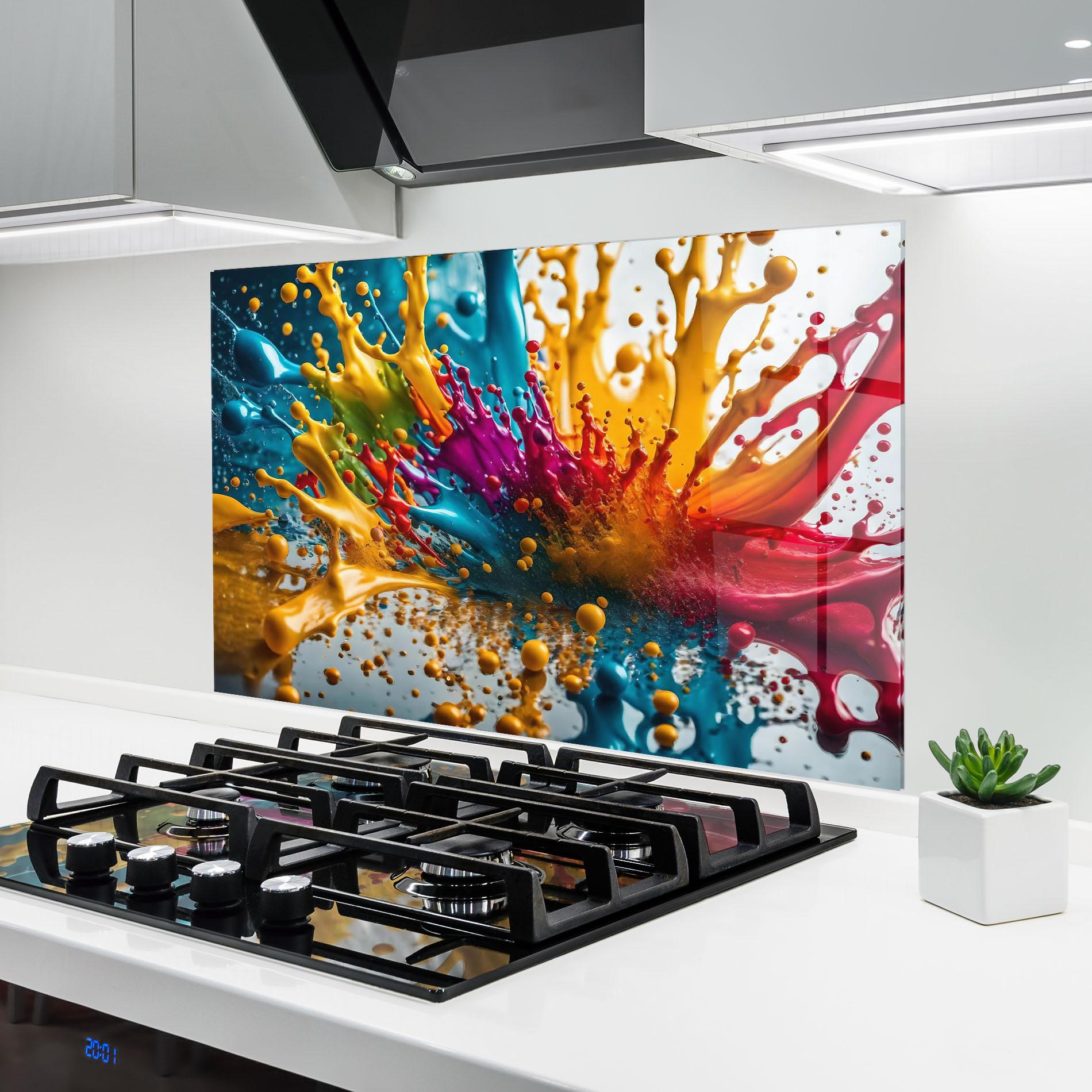Стъклен панел за кухня Colorful Water Splash mockup 6