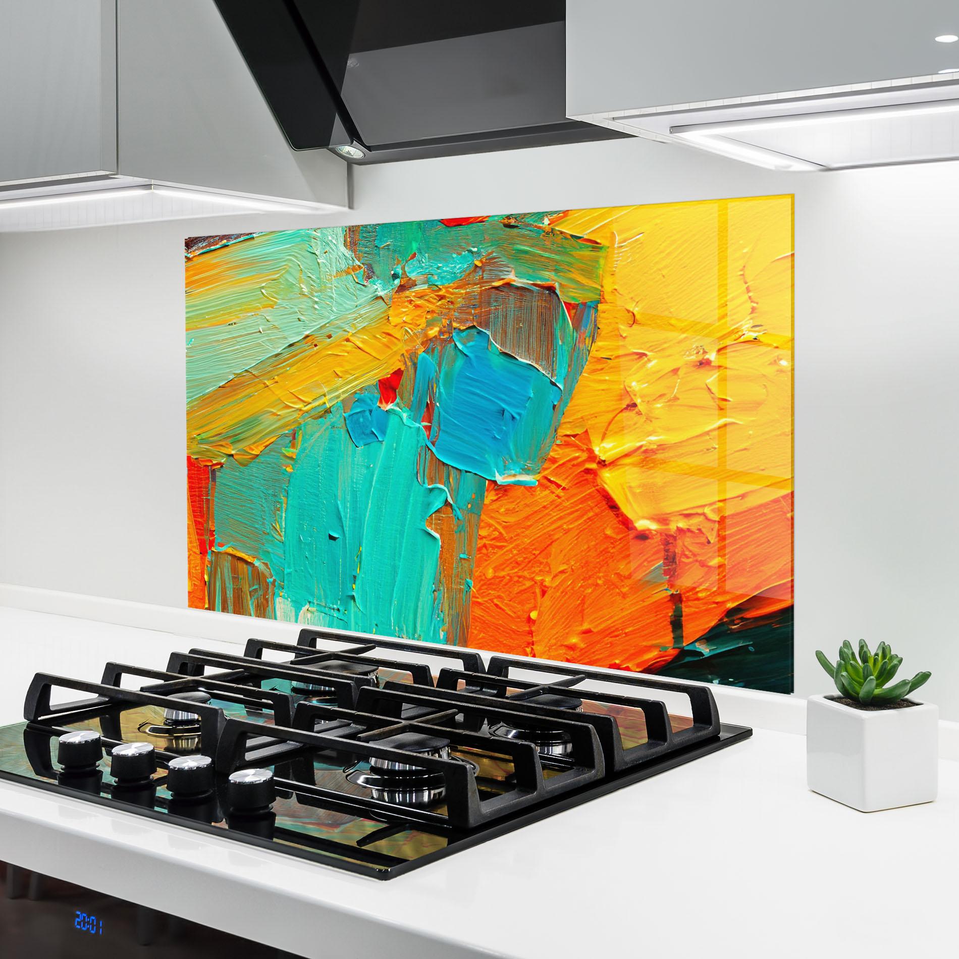 Стъклен панел за кухня Orange Blue Painting mockup 6