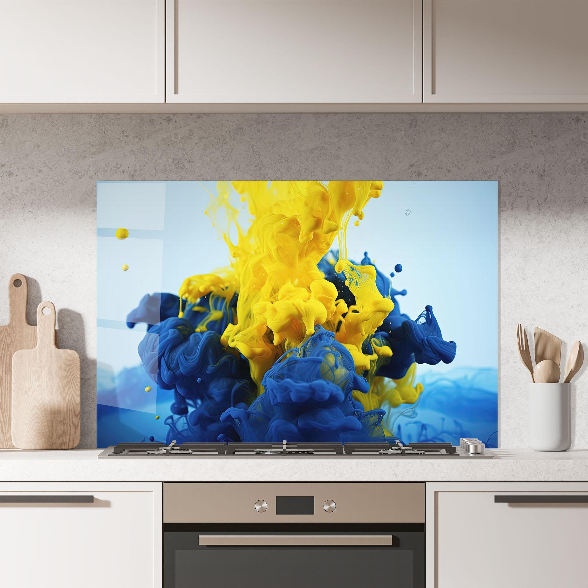 Стъклен панел за кухня Blue Yellow Smoke mockup 7