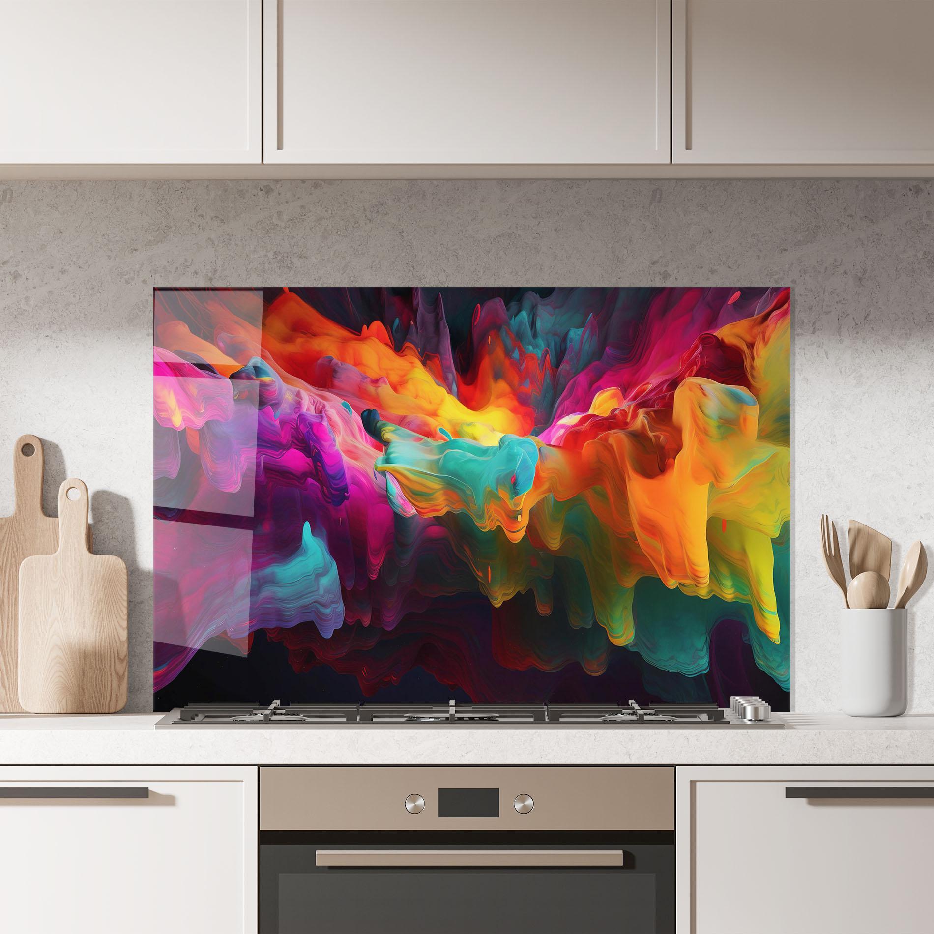 Стъклен панел за кухня Colorful Smoke mockup 7