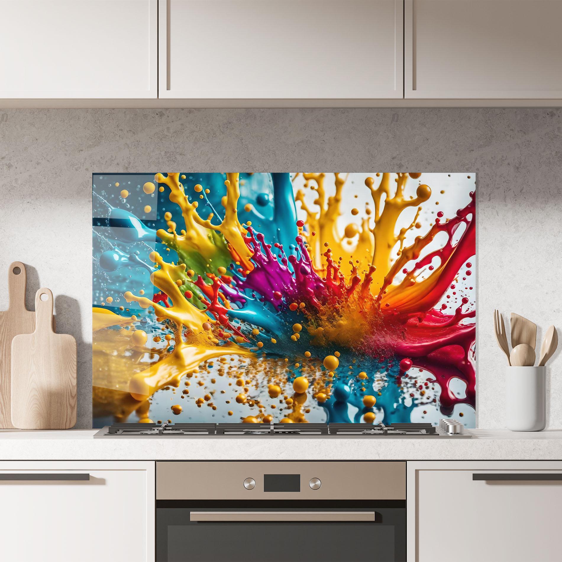 Стъклен панел за кухня Colorful Water Splash mockup 7