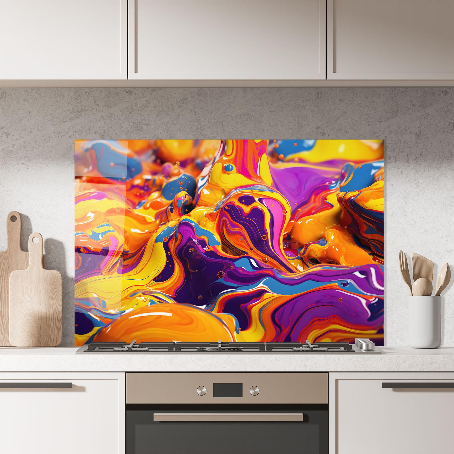 Стъклен панел за кухня Colorful Waves mockup 7