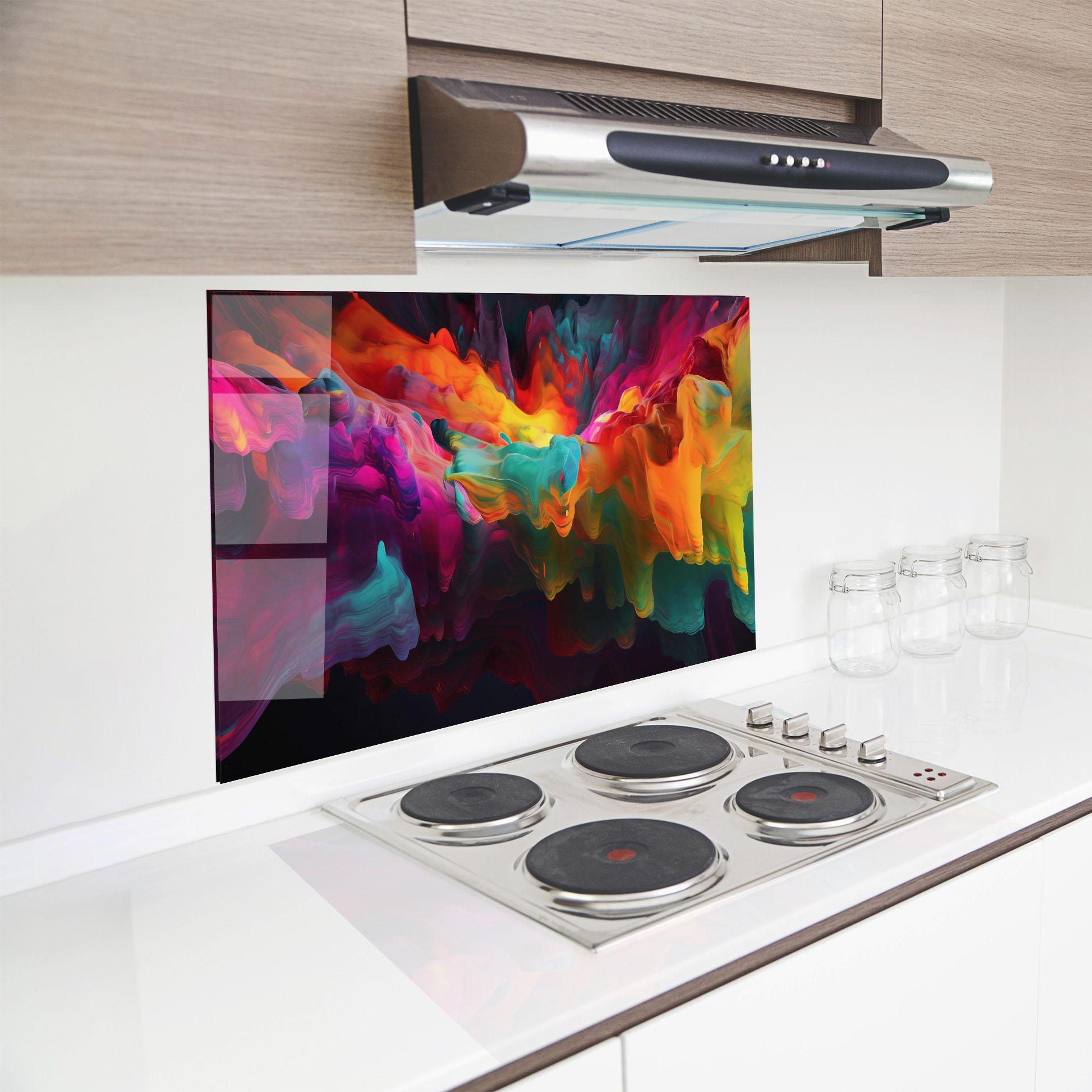 Стъклен панел за кухня Colorful Smoke mockup 8