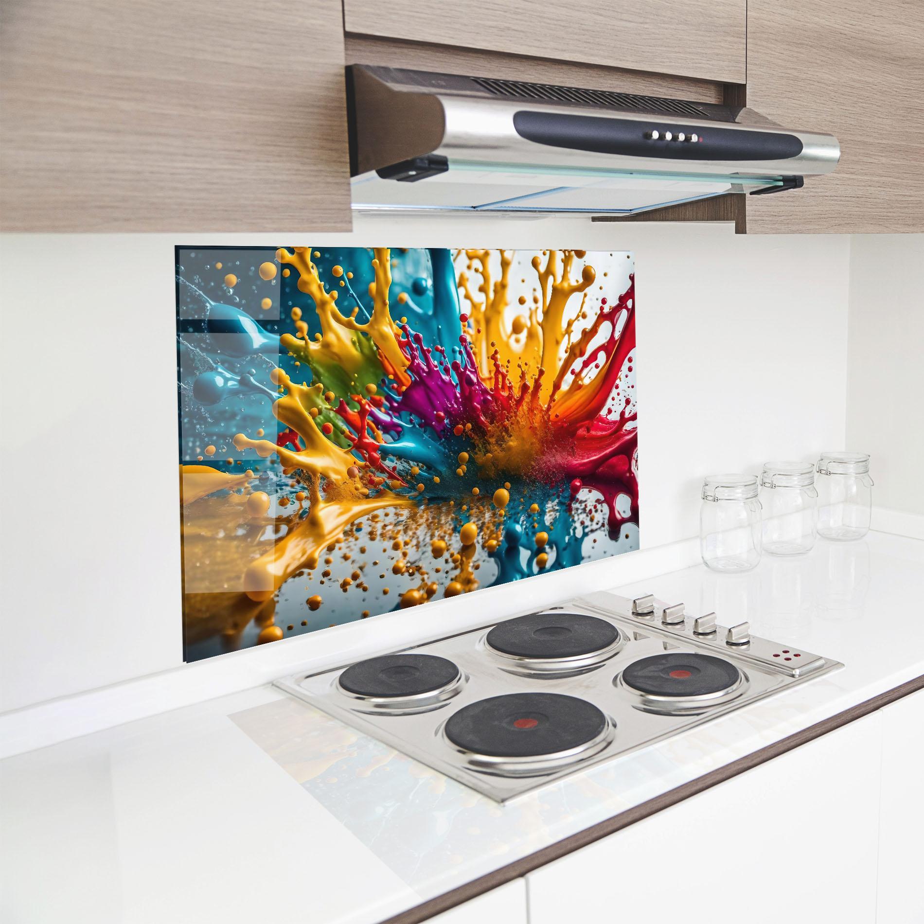 Стъклен панел за кухня Colorful Water Splash mockup 8