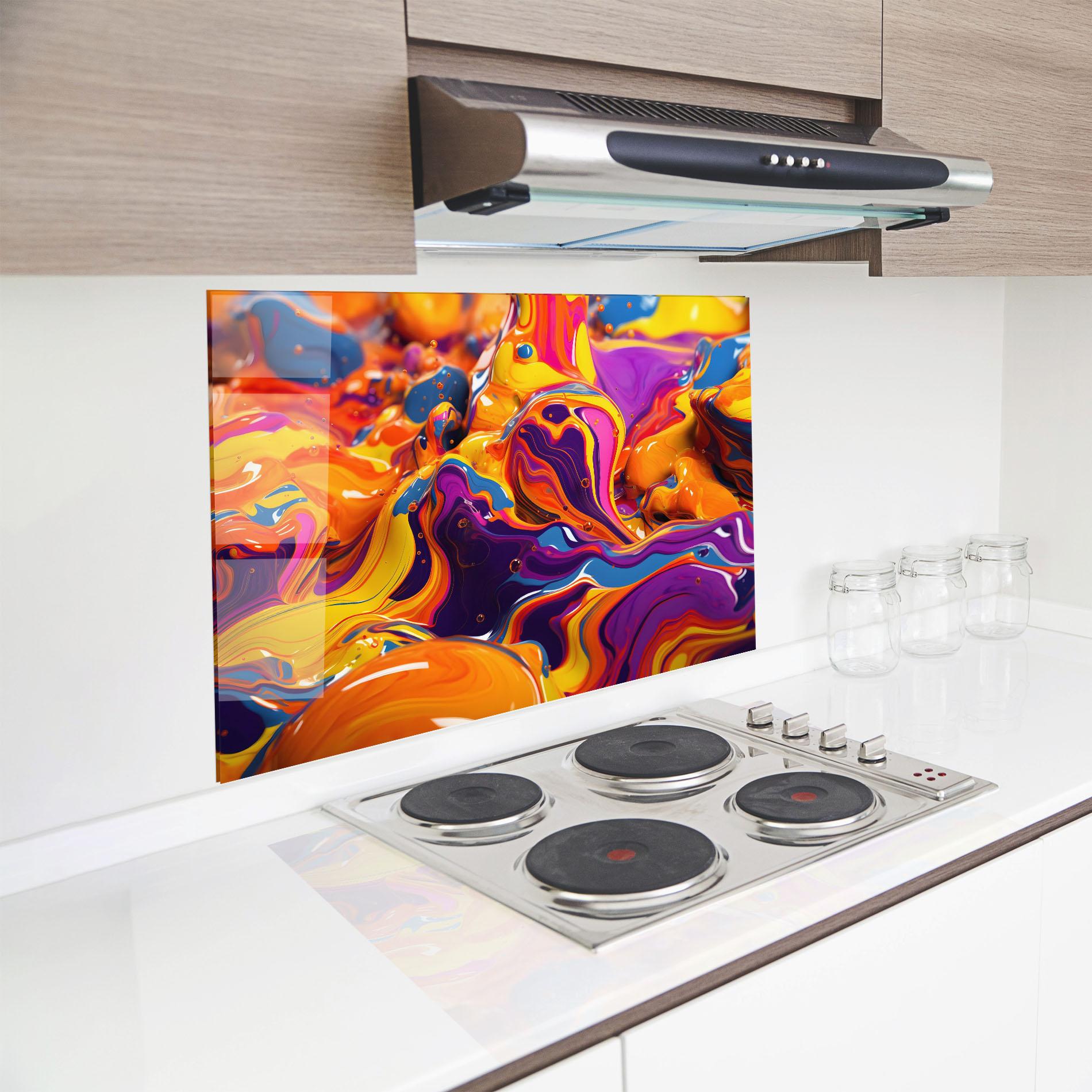 Стъклен панел за кухня Colorful Waves mockup 8