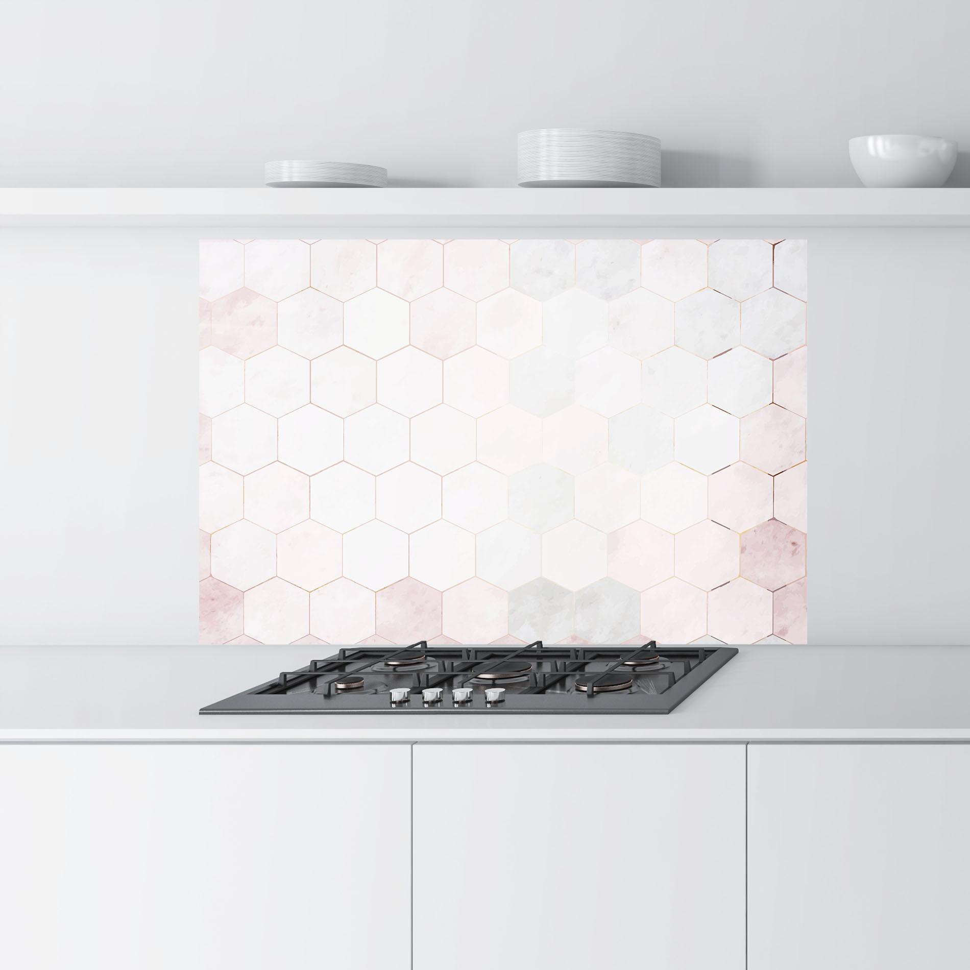 Стъклен панел за кухня Hexagon Pink mockup 9