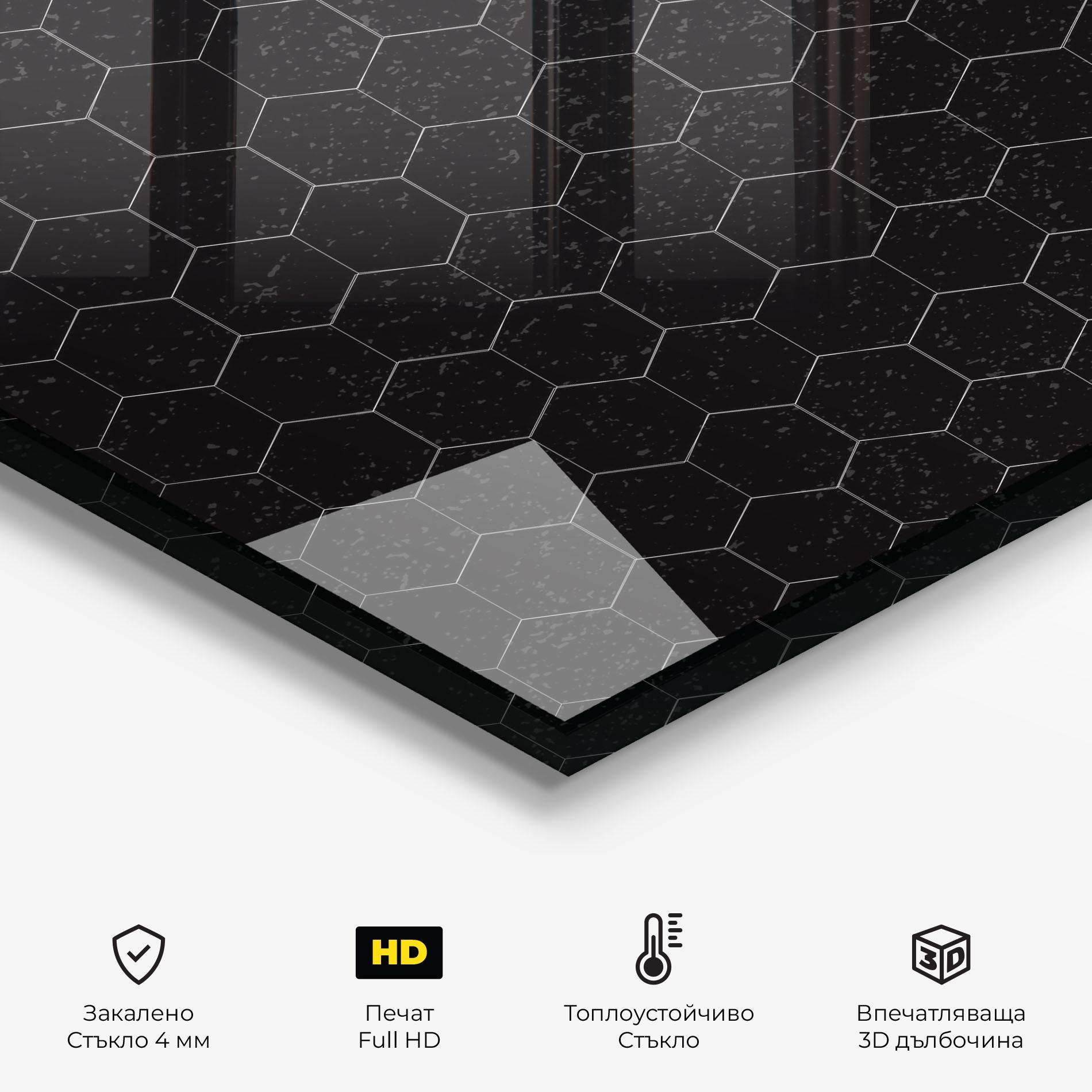 Стъклен панел за кухня Black Hexagon mockup 2