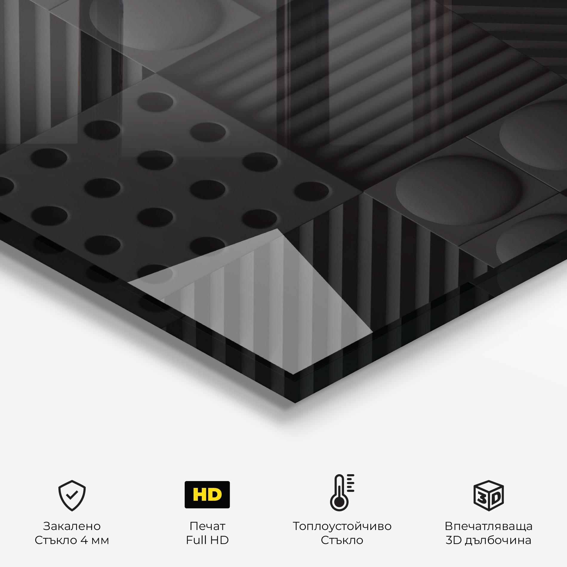 Стъклен панел за кухня Black Square Circle mockup 2