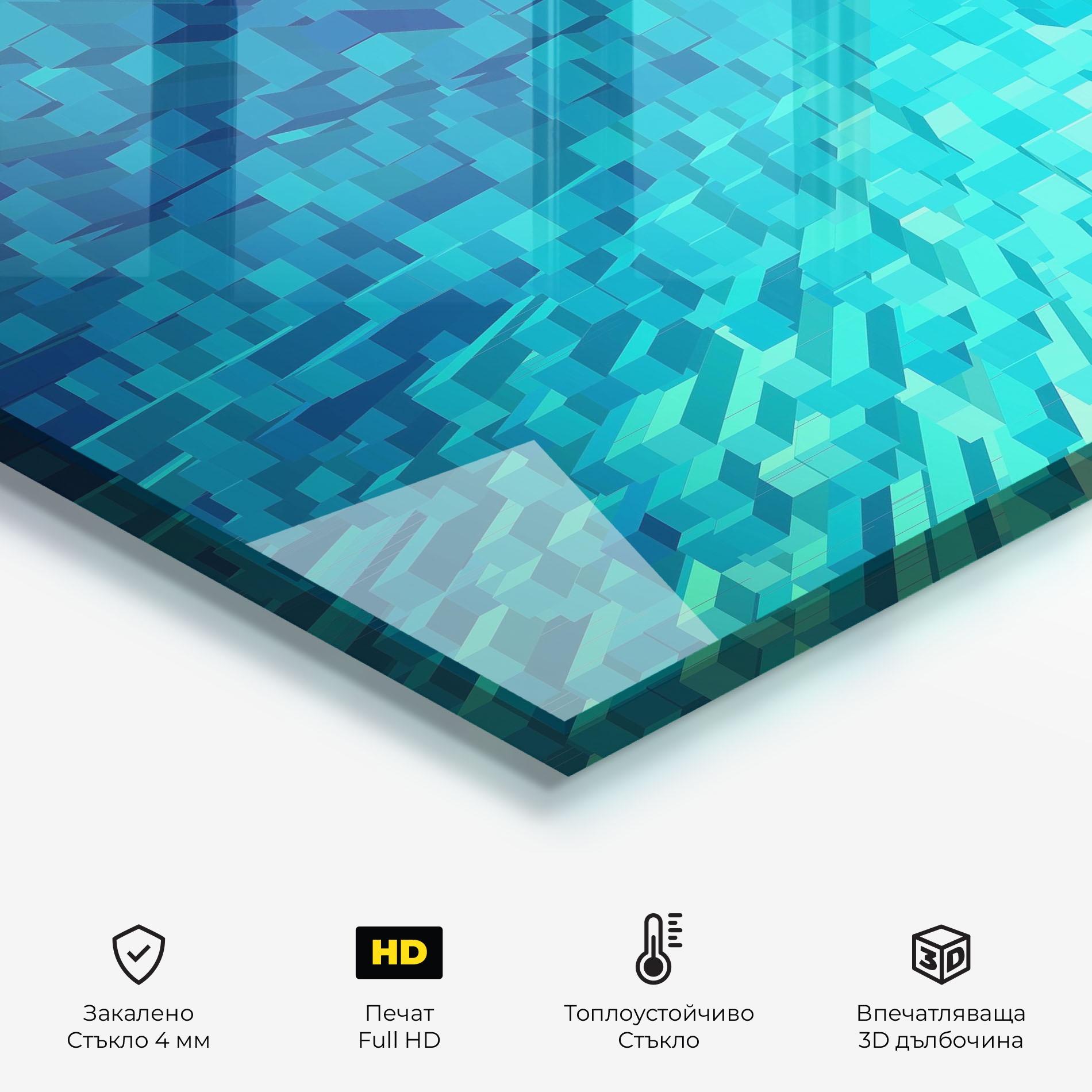 Стъклен панел за кухня Blue Square Mix mockup 2