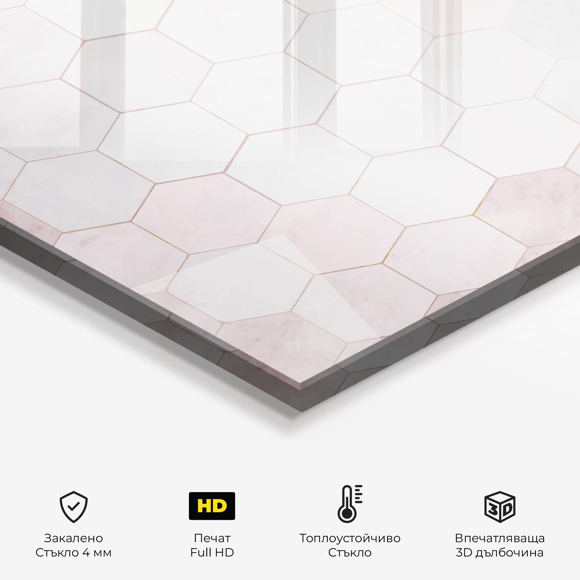 Стъклен панел за кухня Hexagon Pink mockup 2