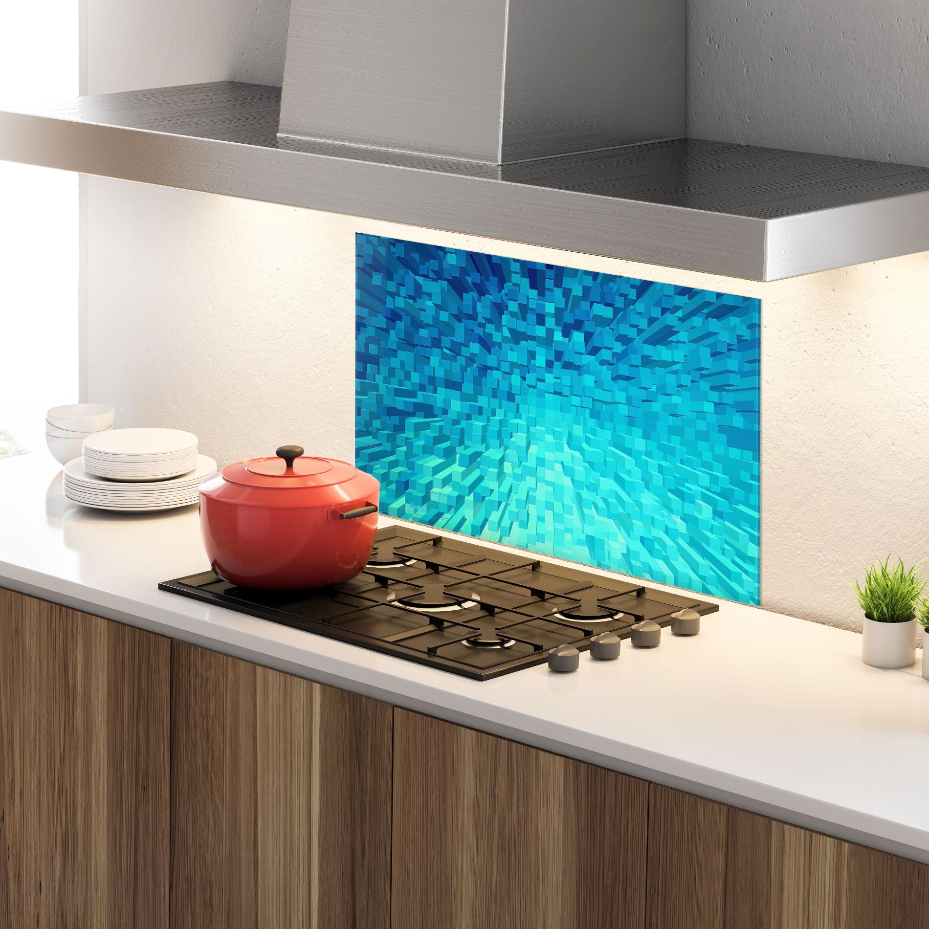 Стъклен панел за кухня Blue Square Mix mockup 4