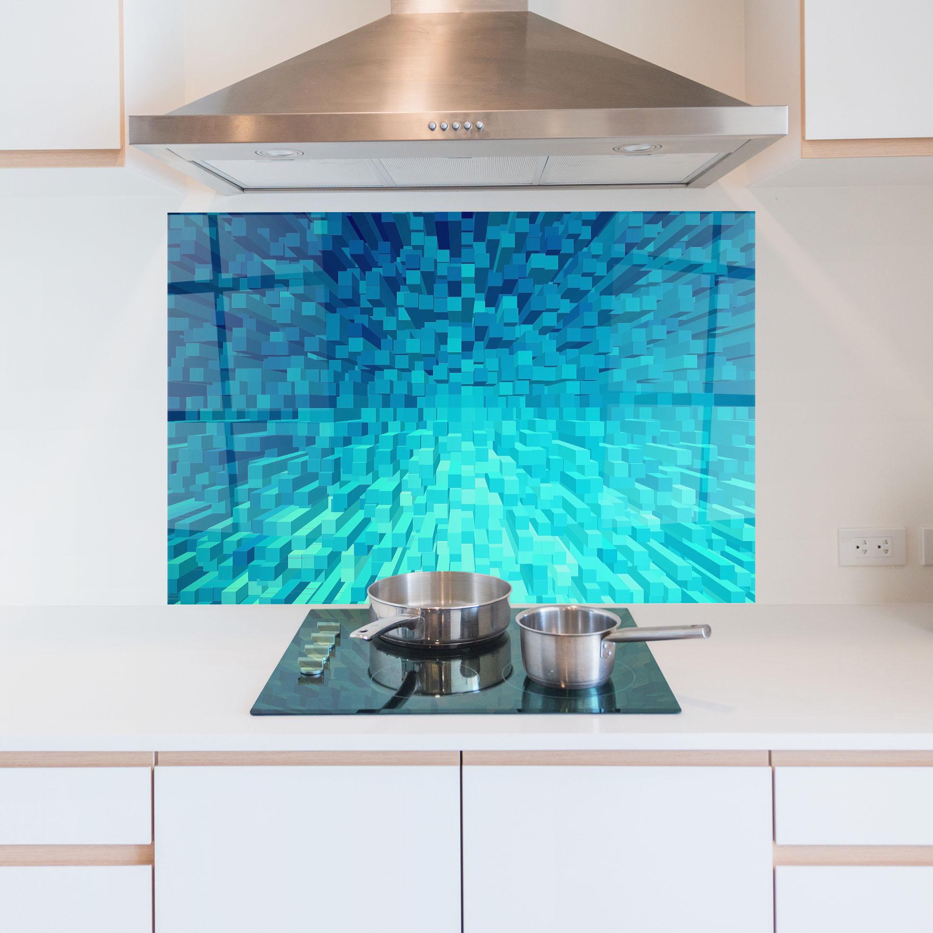 Стъклен панел за кухня Blue Square Mix mockup 5