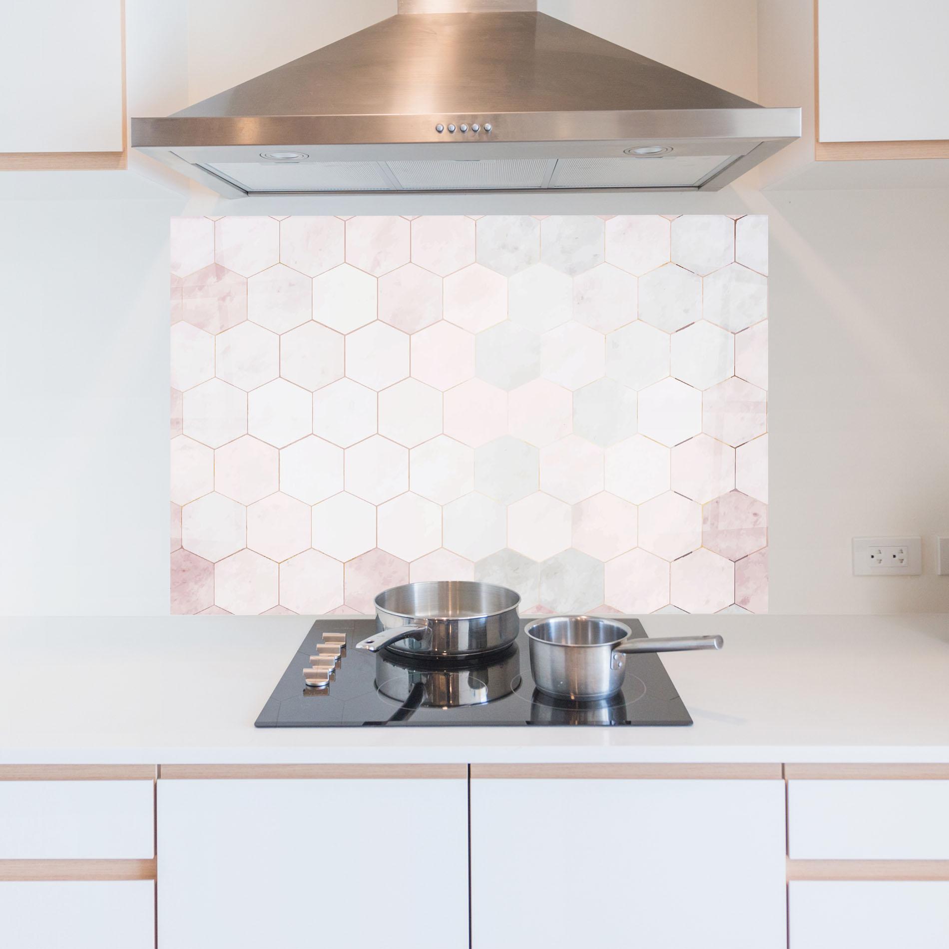 Стъклен панел за кухня Hexagon Pink mockup 5