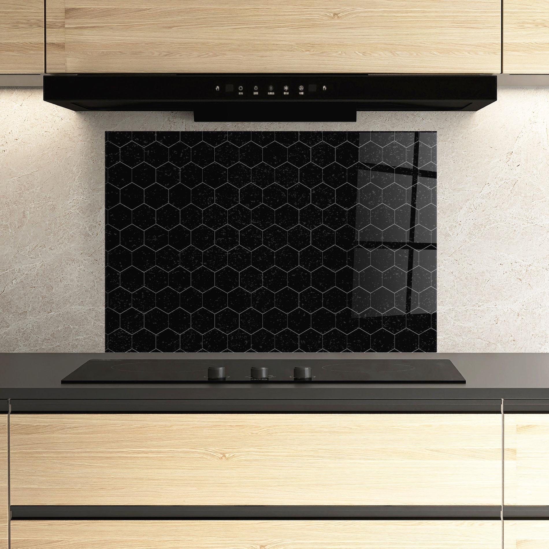 Стъклен панел за кухня Black Hexagon mockup 3