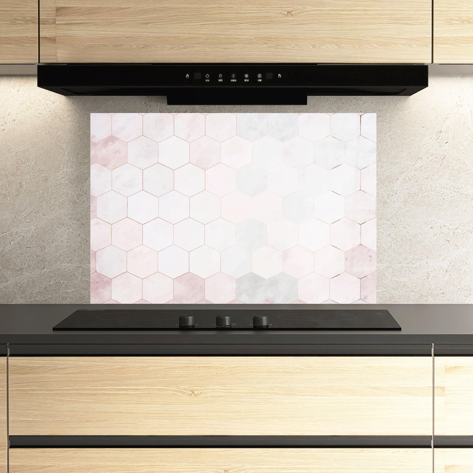 Стъклен панел за кухня Hexagon Pink mockup 3