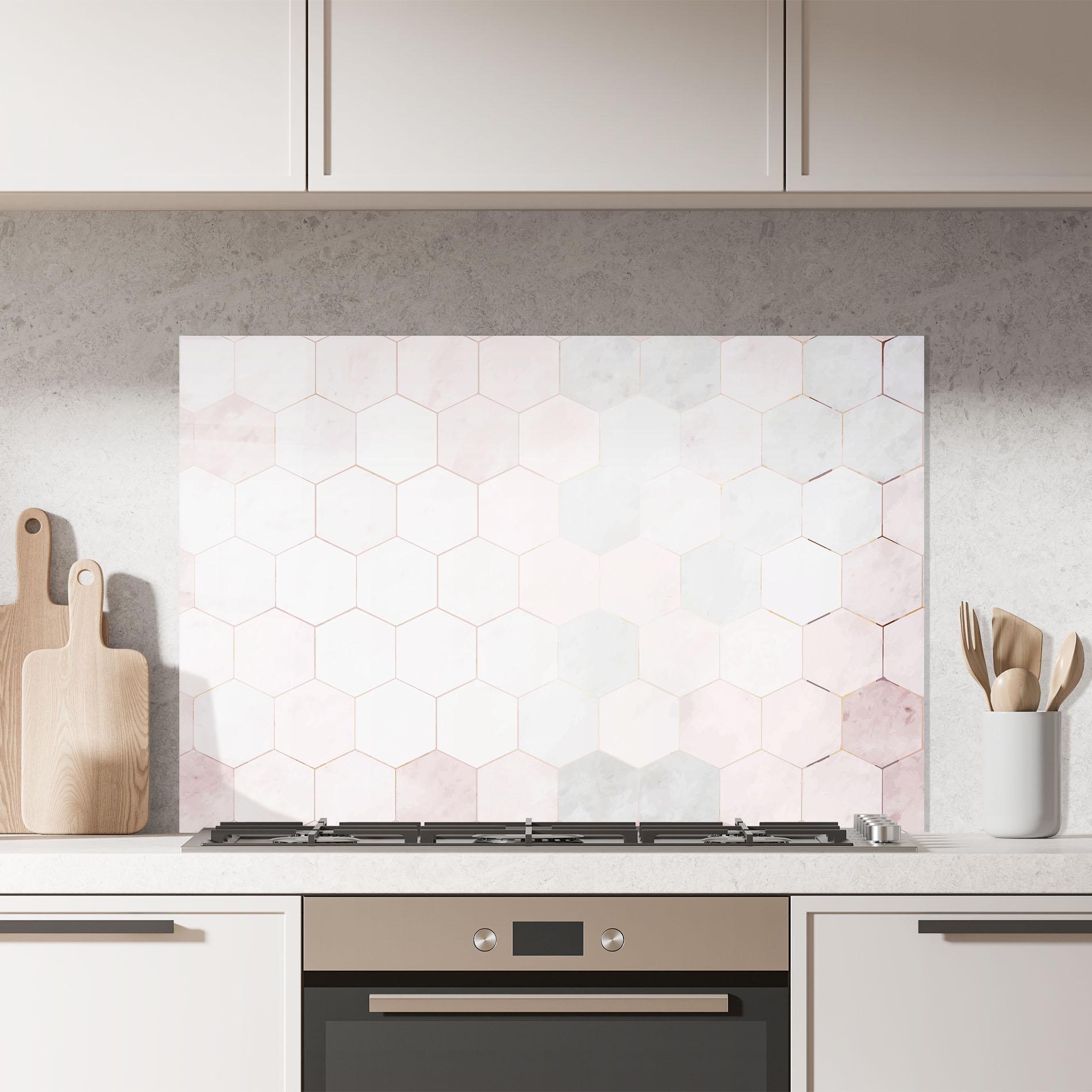Стъклен панел за кухня Hexagon Pink mockup 7