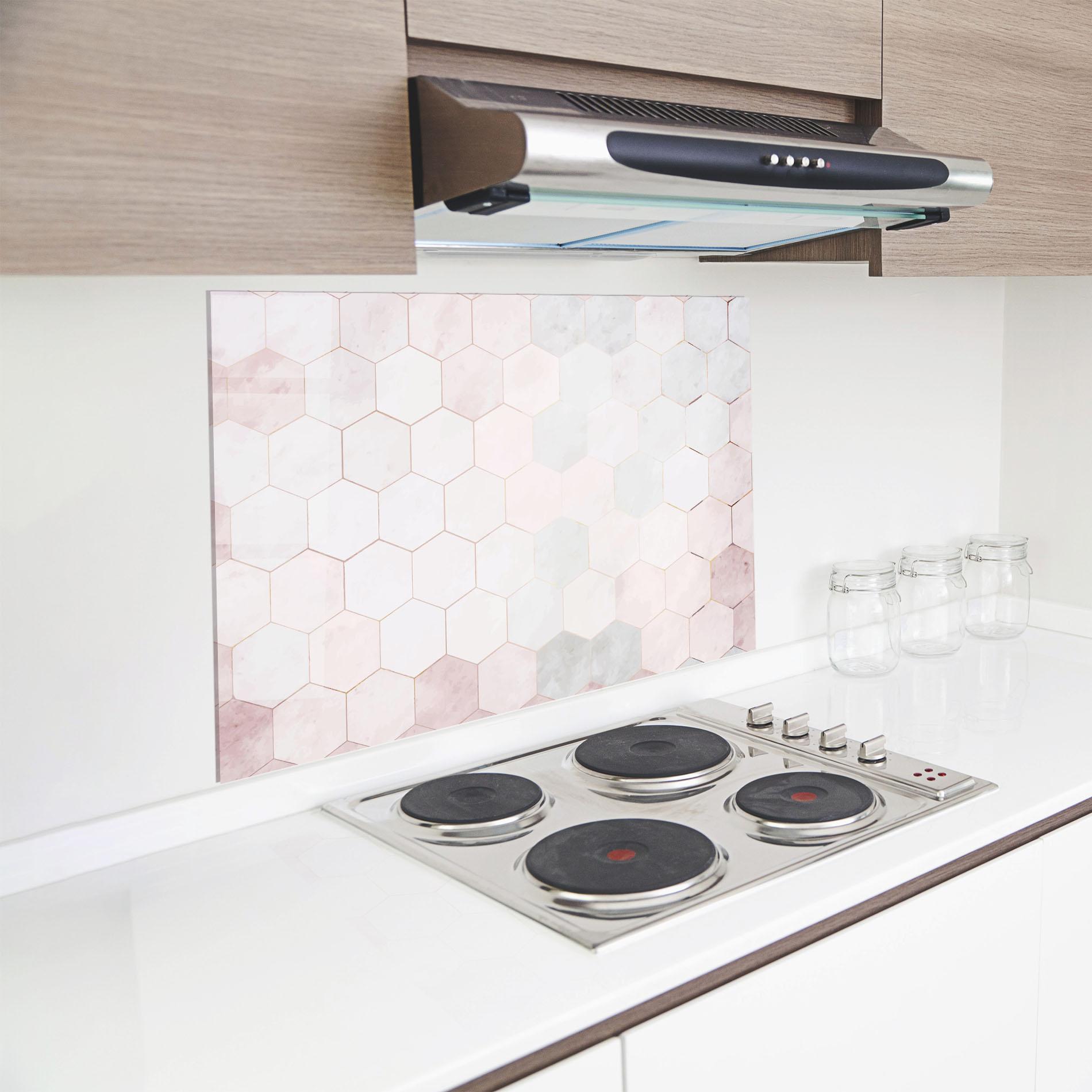 Стъклен панел за кухня Hexagon Pink mockup 8