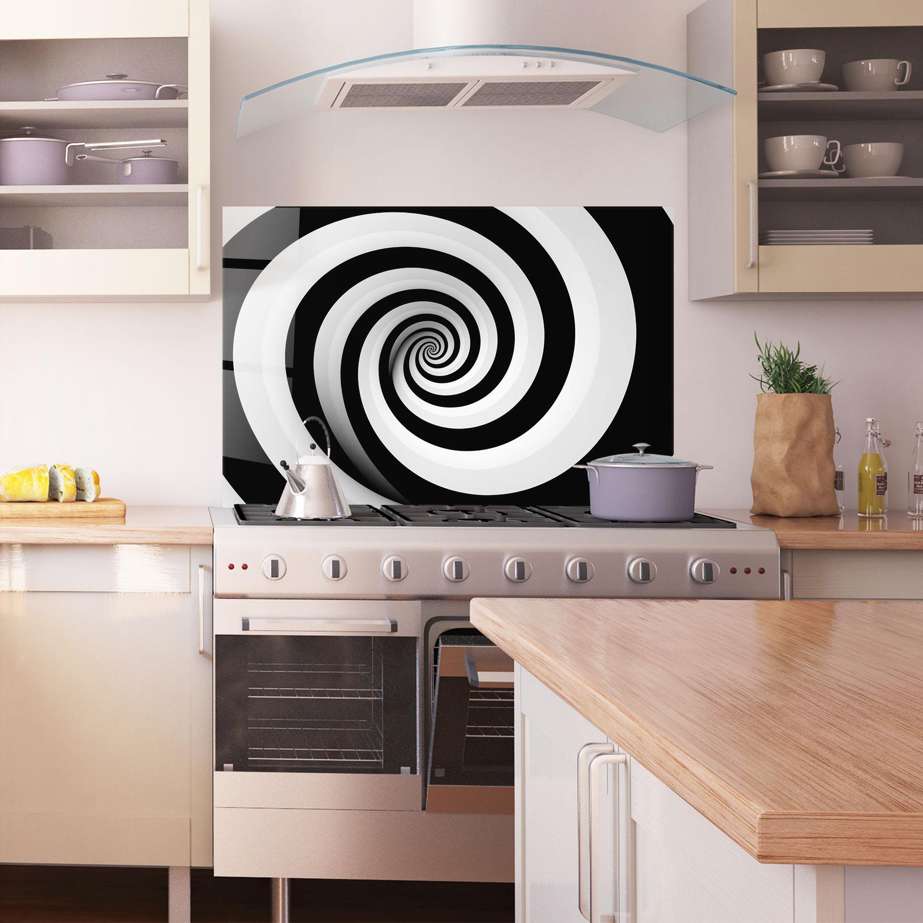 Стъклен панел за кухня Black White Spiral mockup 1