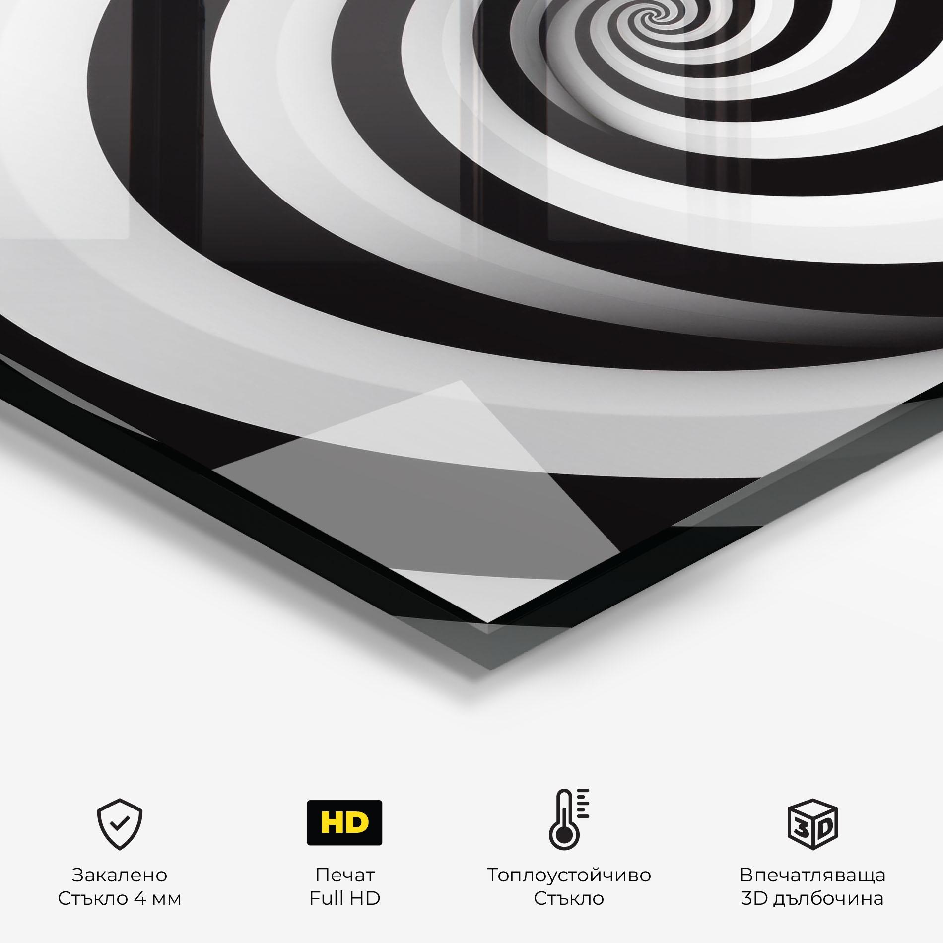 Стъклен панел за кухня Black White Spiral mockup 2