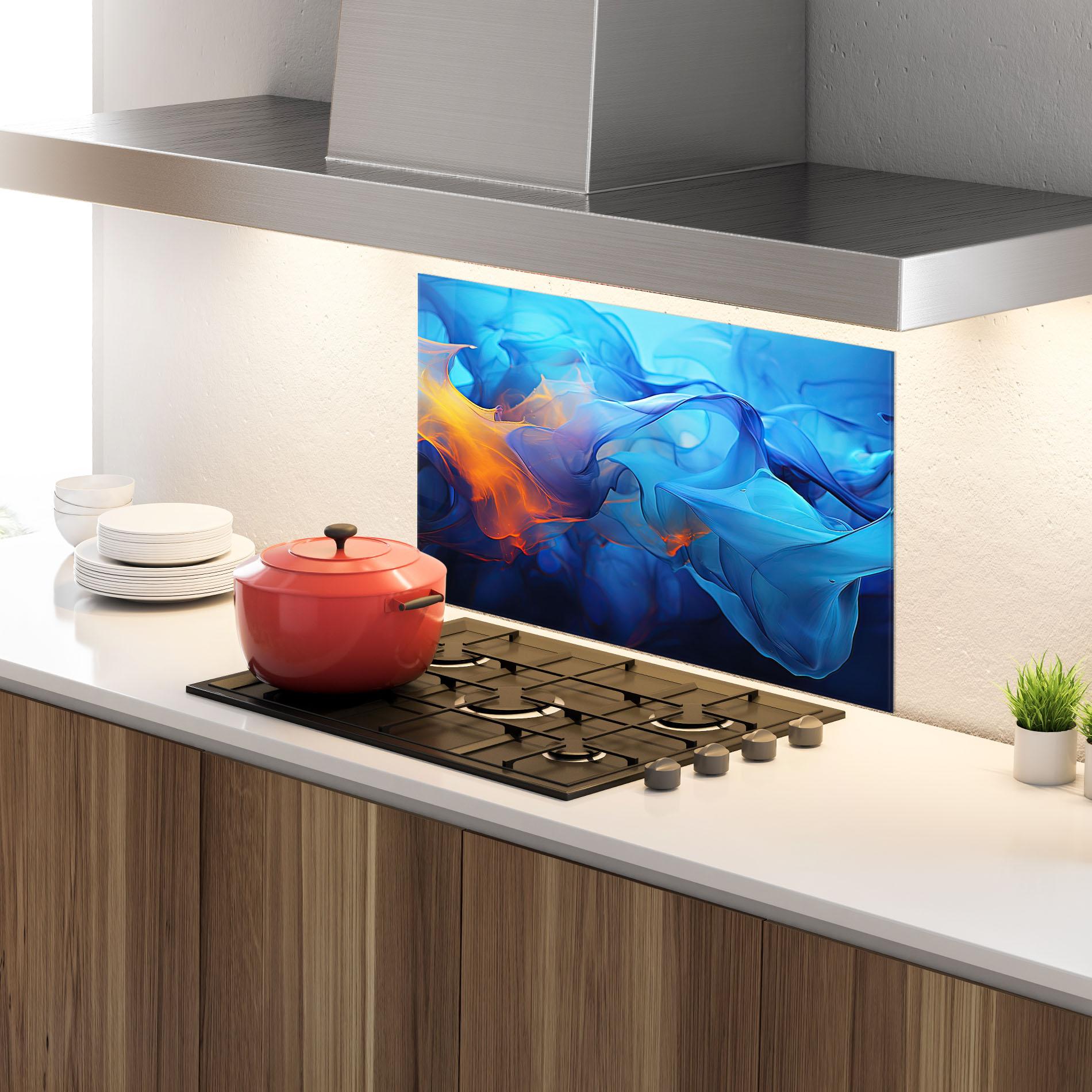 Стъклен панел за кухня Blue Orange Floating mockup 4