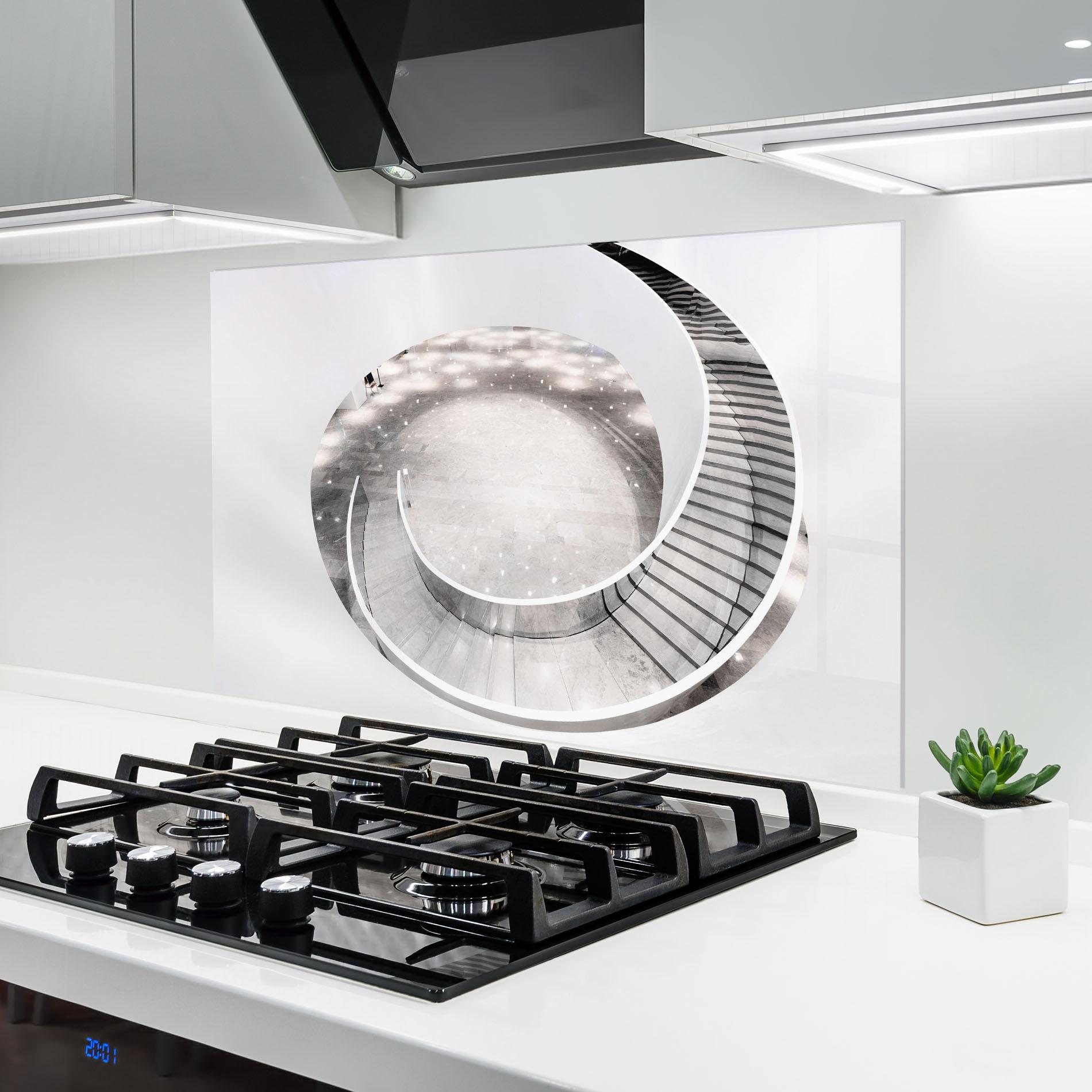Стъклен панел за кухня Light Grey Spiral mockup 6