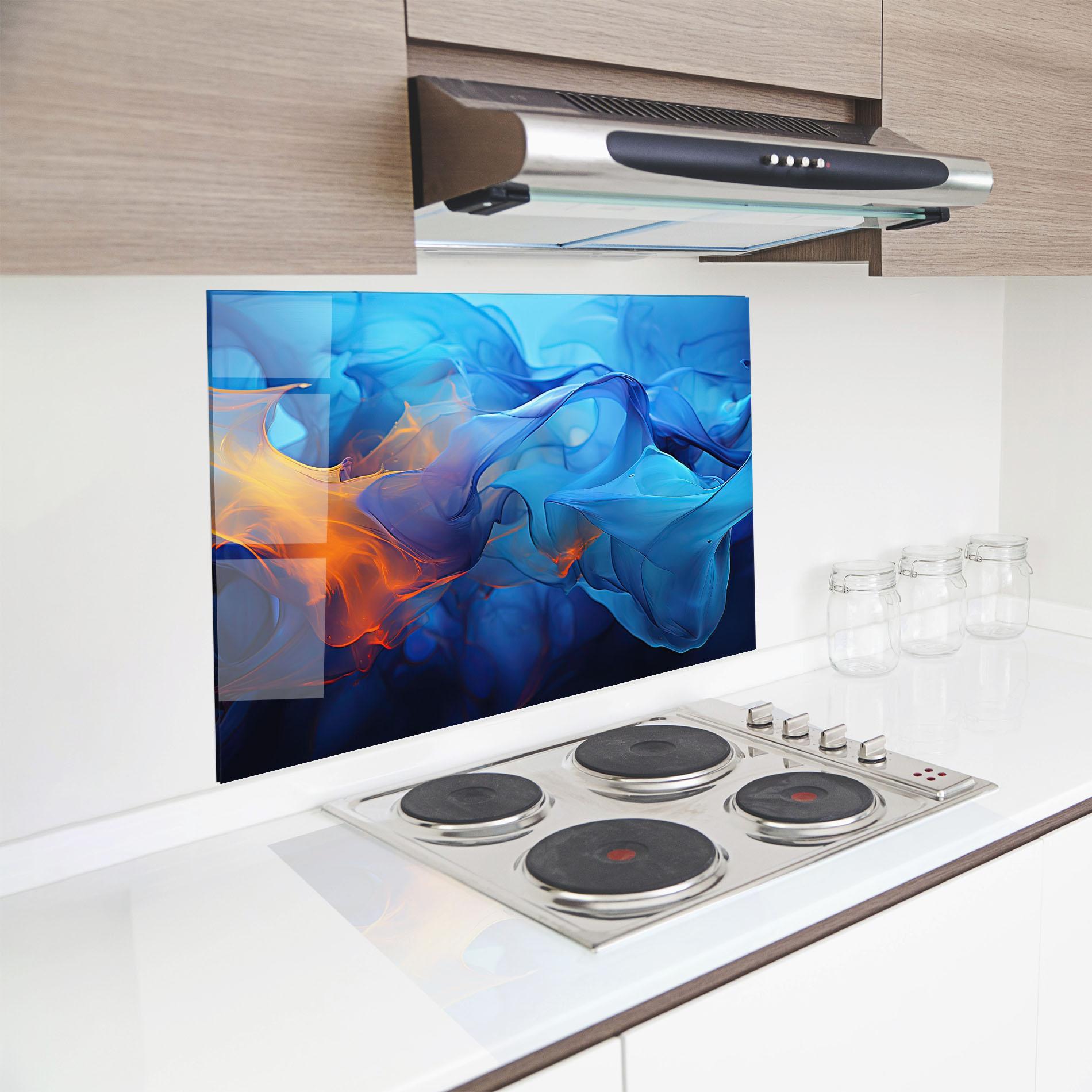 Стъклен панел за кухня Blue Orange Floating mockup 8