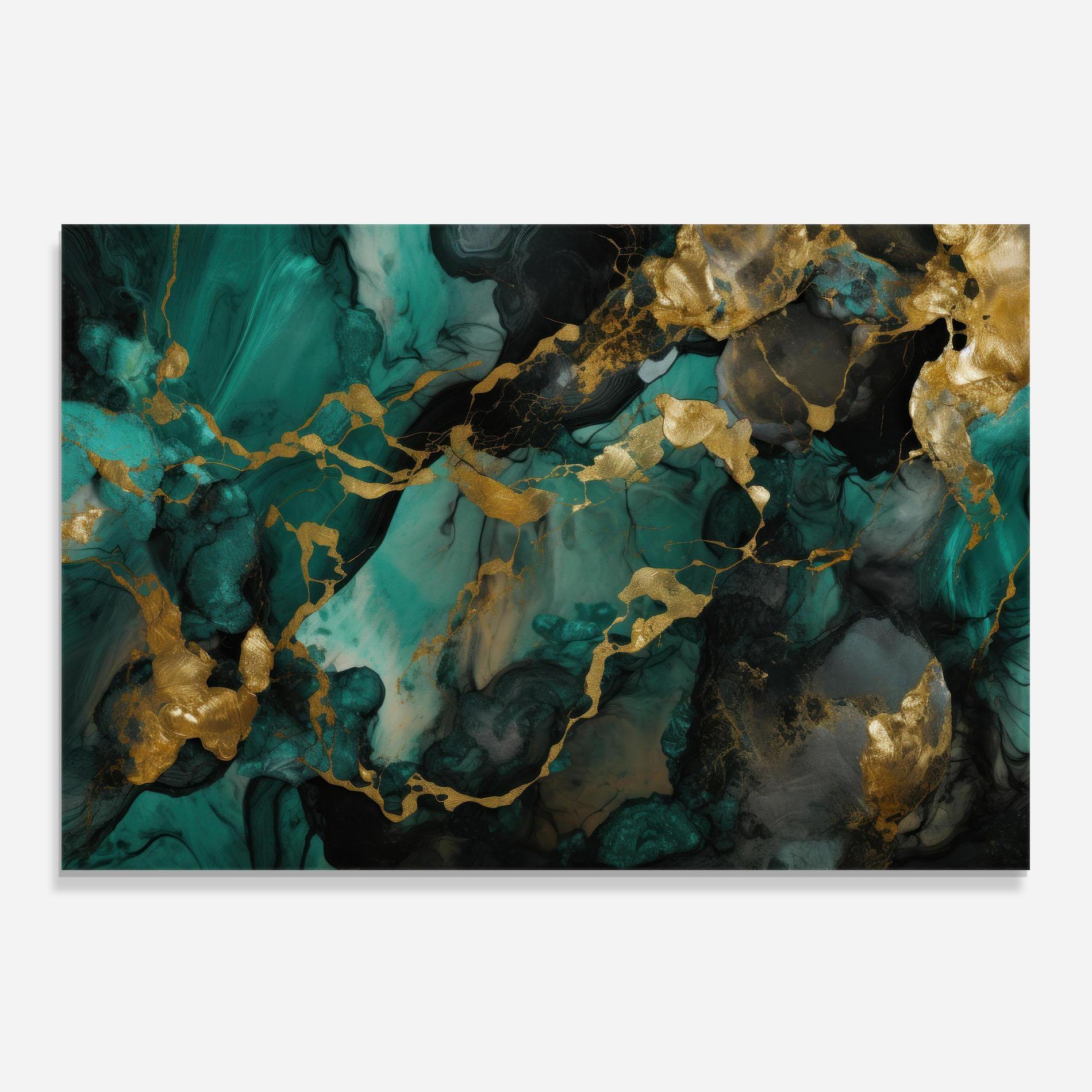 Стъклен панел за кухня Dark Green Golden Marble mockup 0