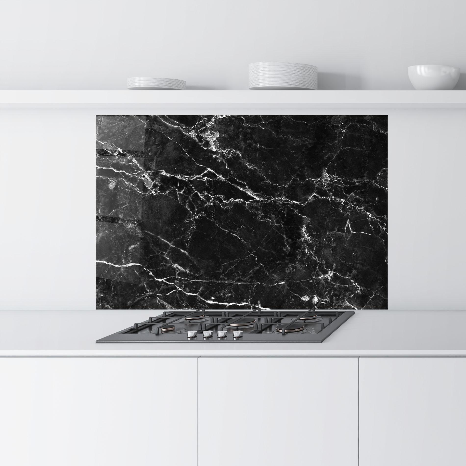 Стъклен панел за кухня Black White Marble mockup 9