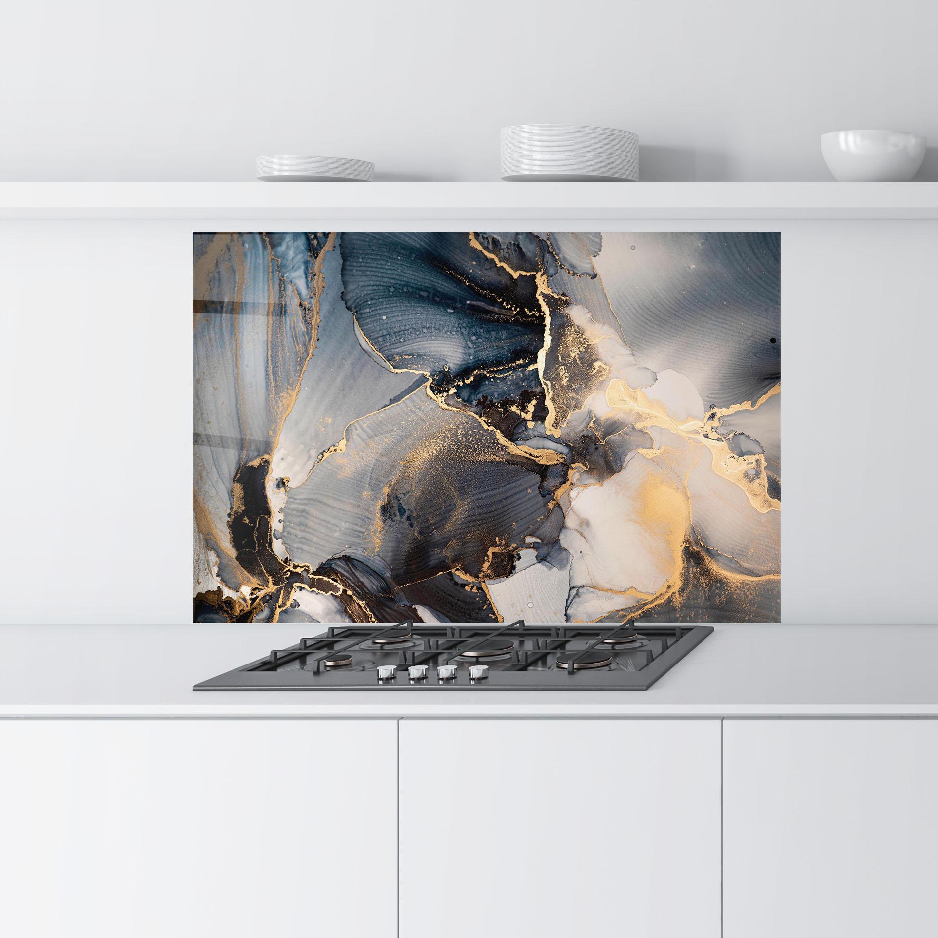 Стъклен панел за кухня Golden Abstract Marble mockup 9