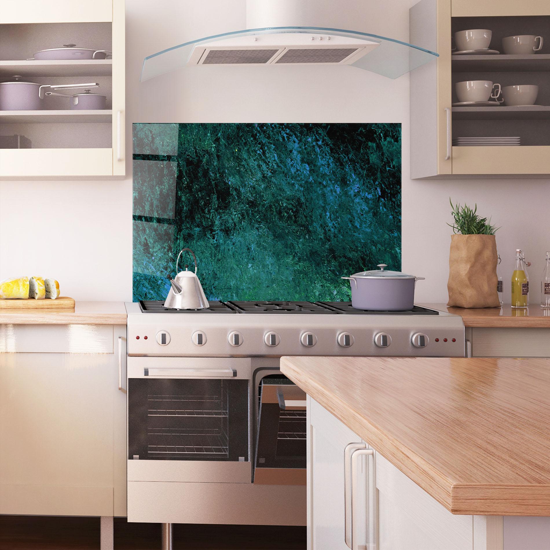 Стъклен панел за кухня Dark Green Blue Painting mockup 1