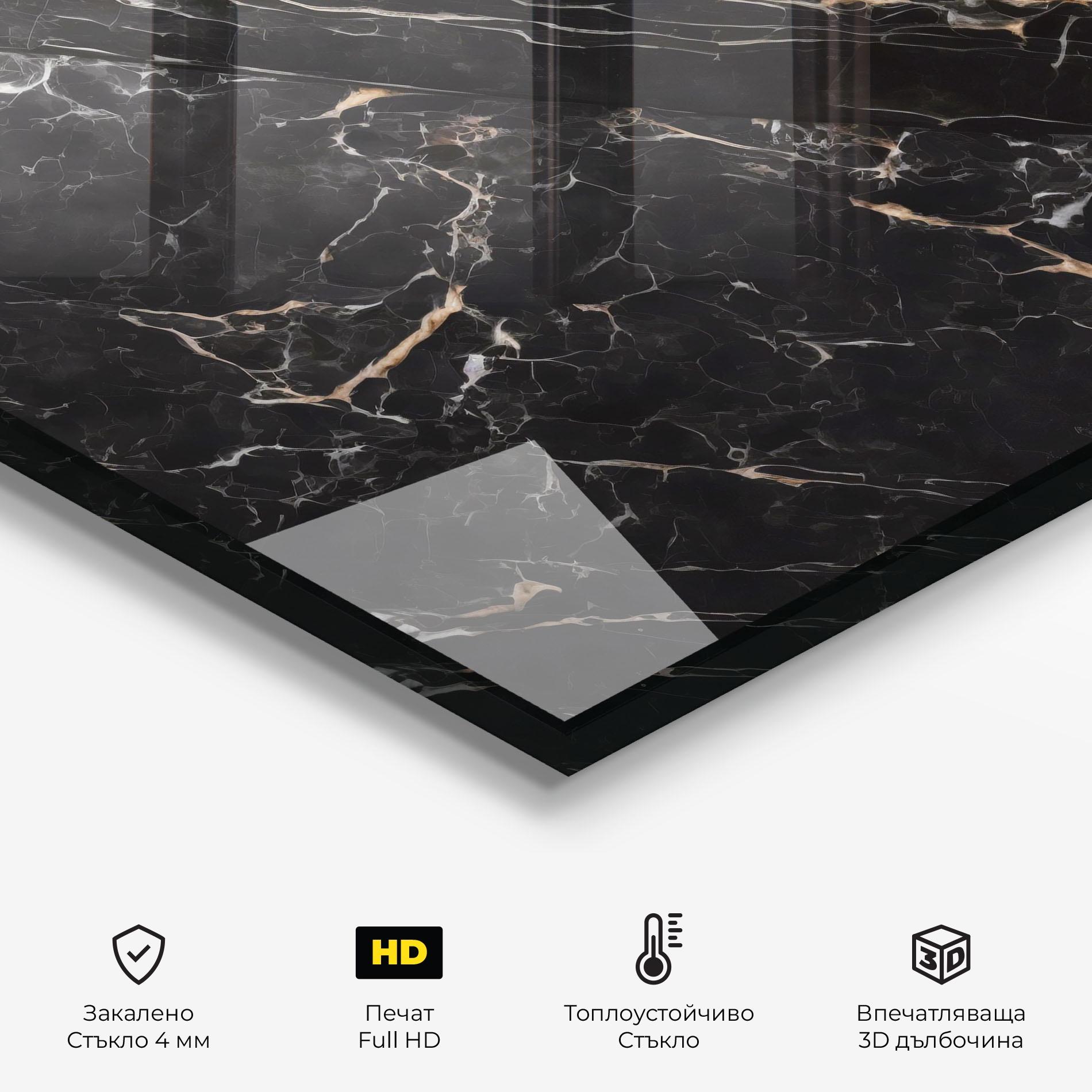 Стъклен панел за кухня Black Brown Marble mockup 2