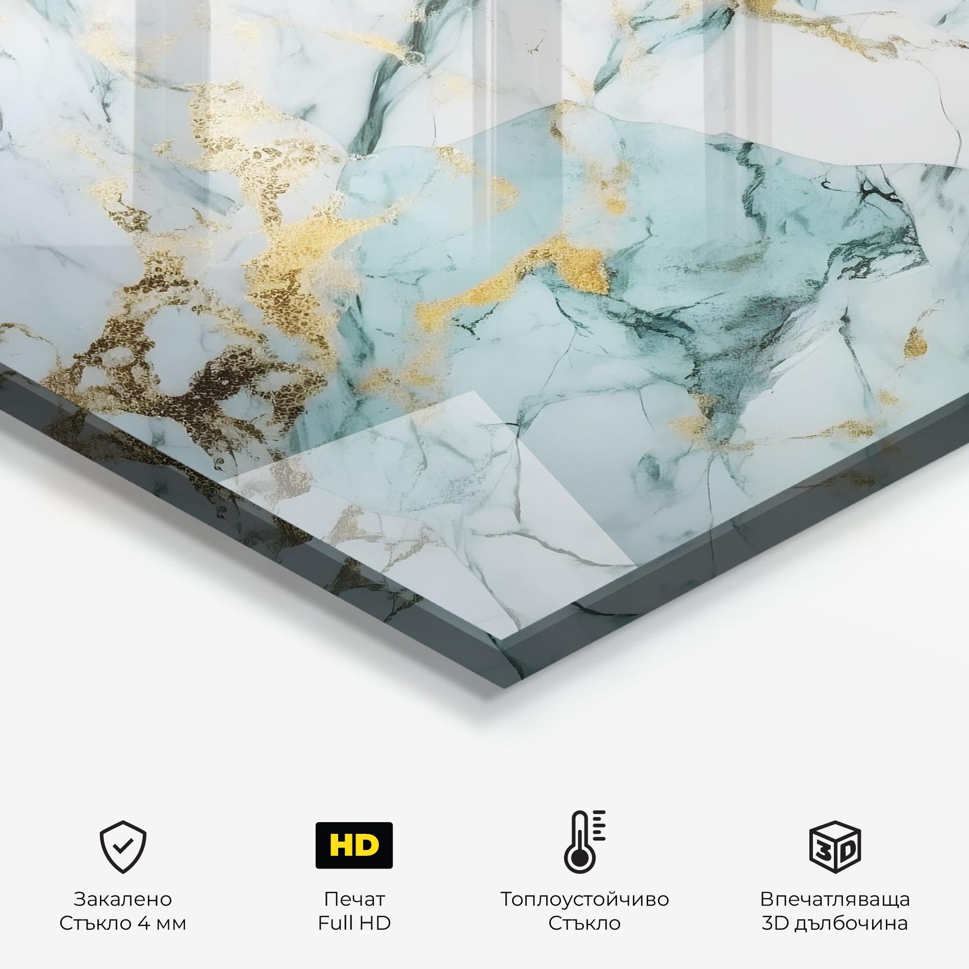 Стъклен панел за кухня Light Green Gold Line mockup 2