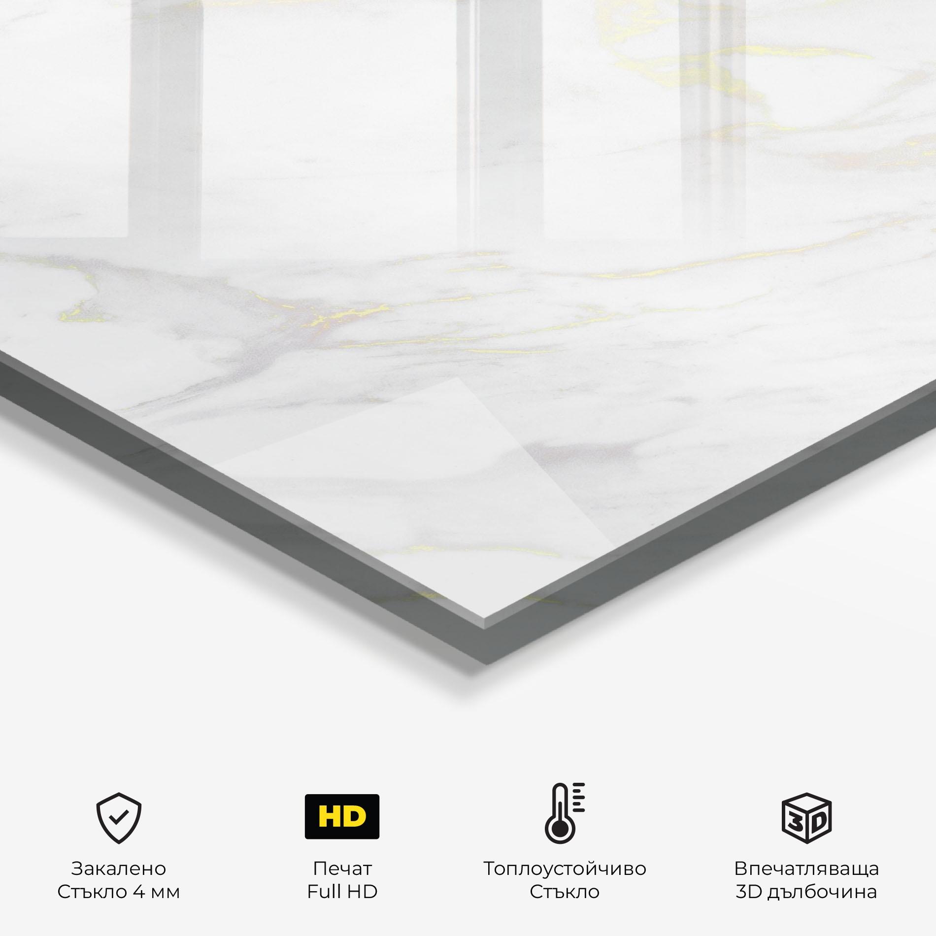 Стъклен панел за кухня White Gold Lines mockup 2