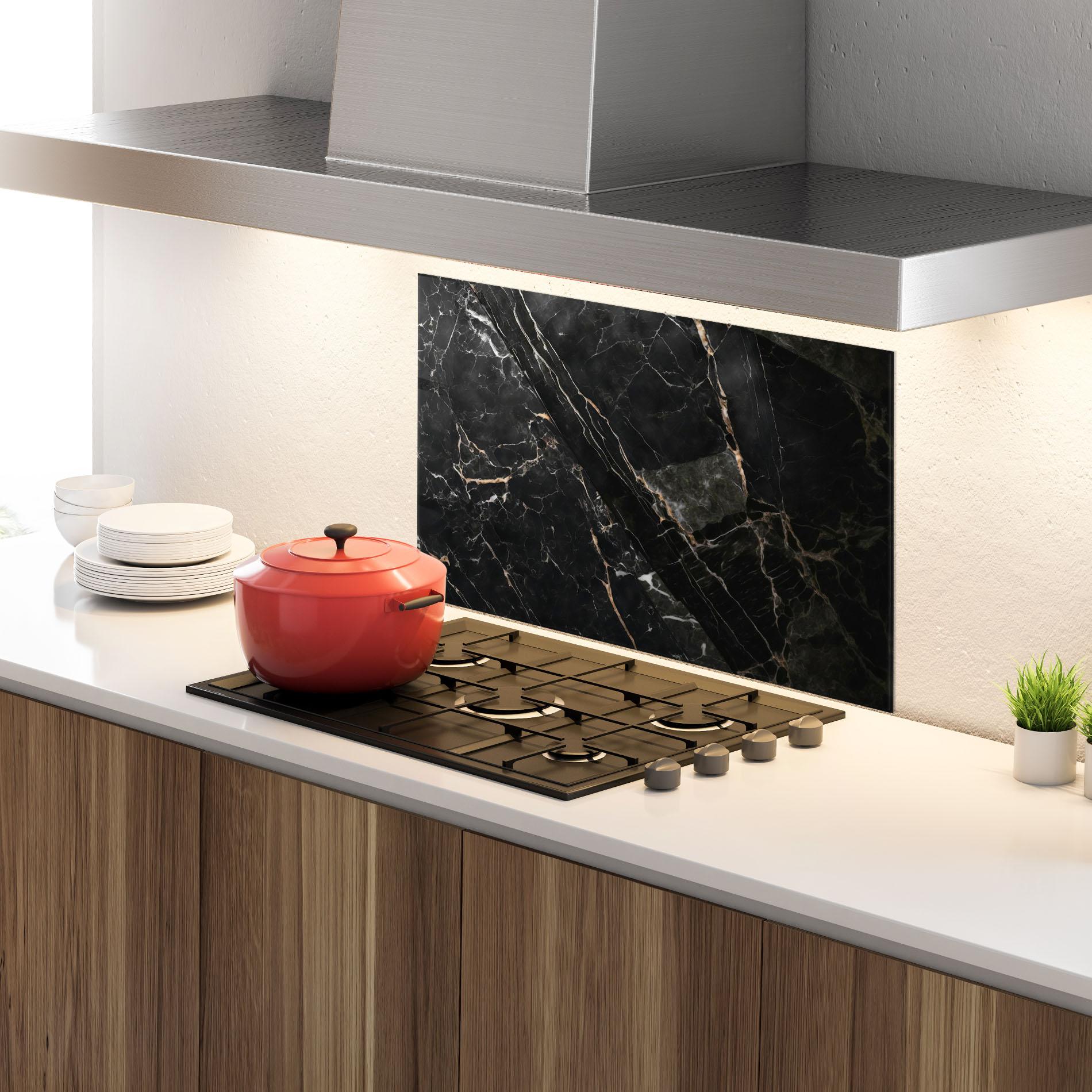 Стъклен панел за кухня Black Brown Marble mockup 4