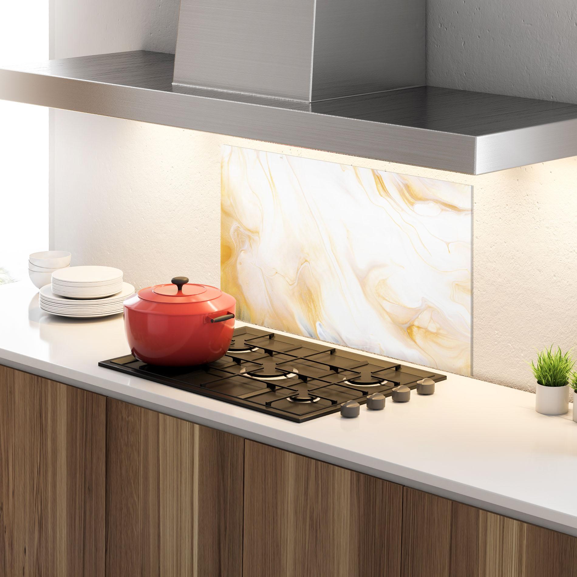 Стъклен панел за кухня White Yellow Marble mockup 4