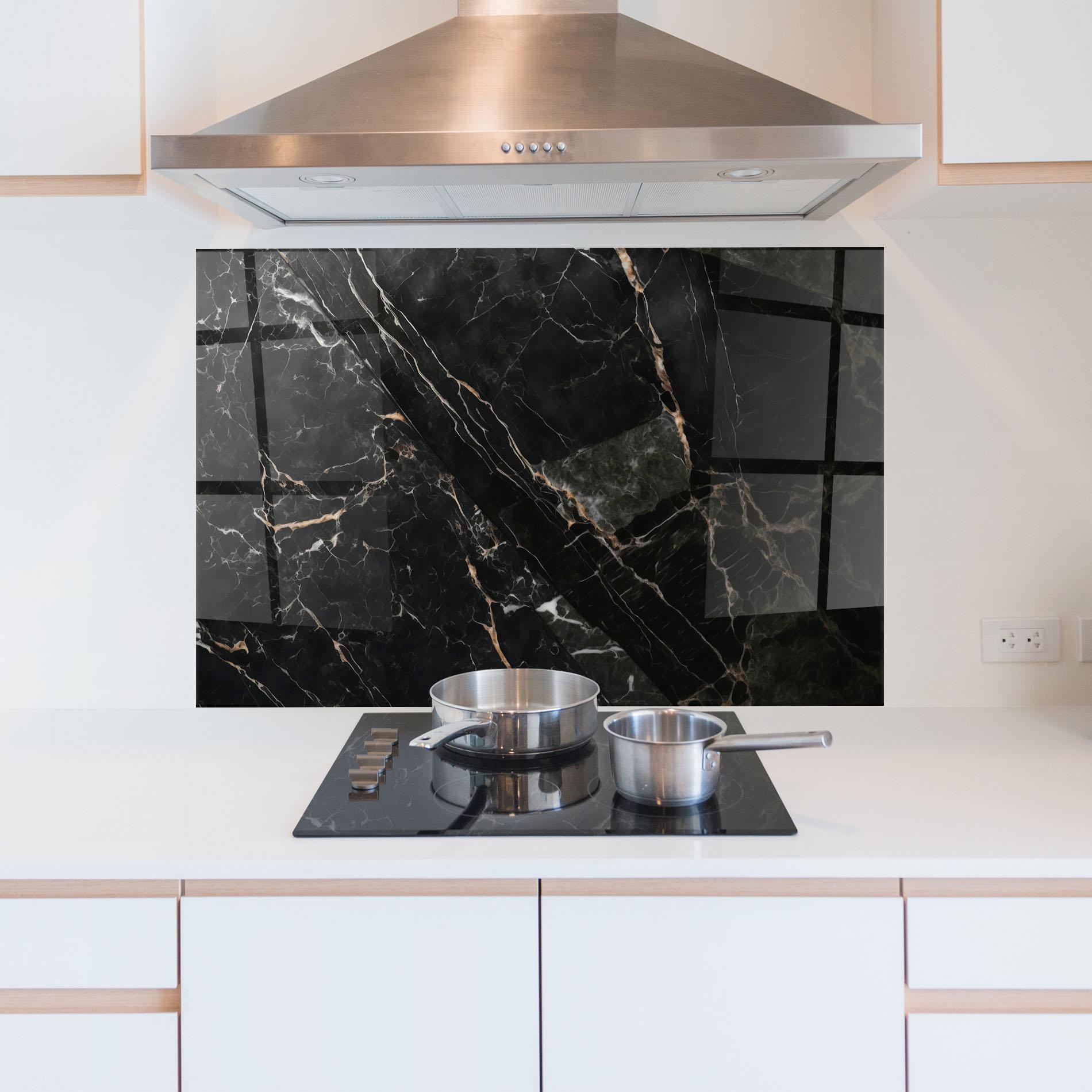 Стъклен панел за кухня Black Brown Marble mockup 5