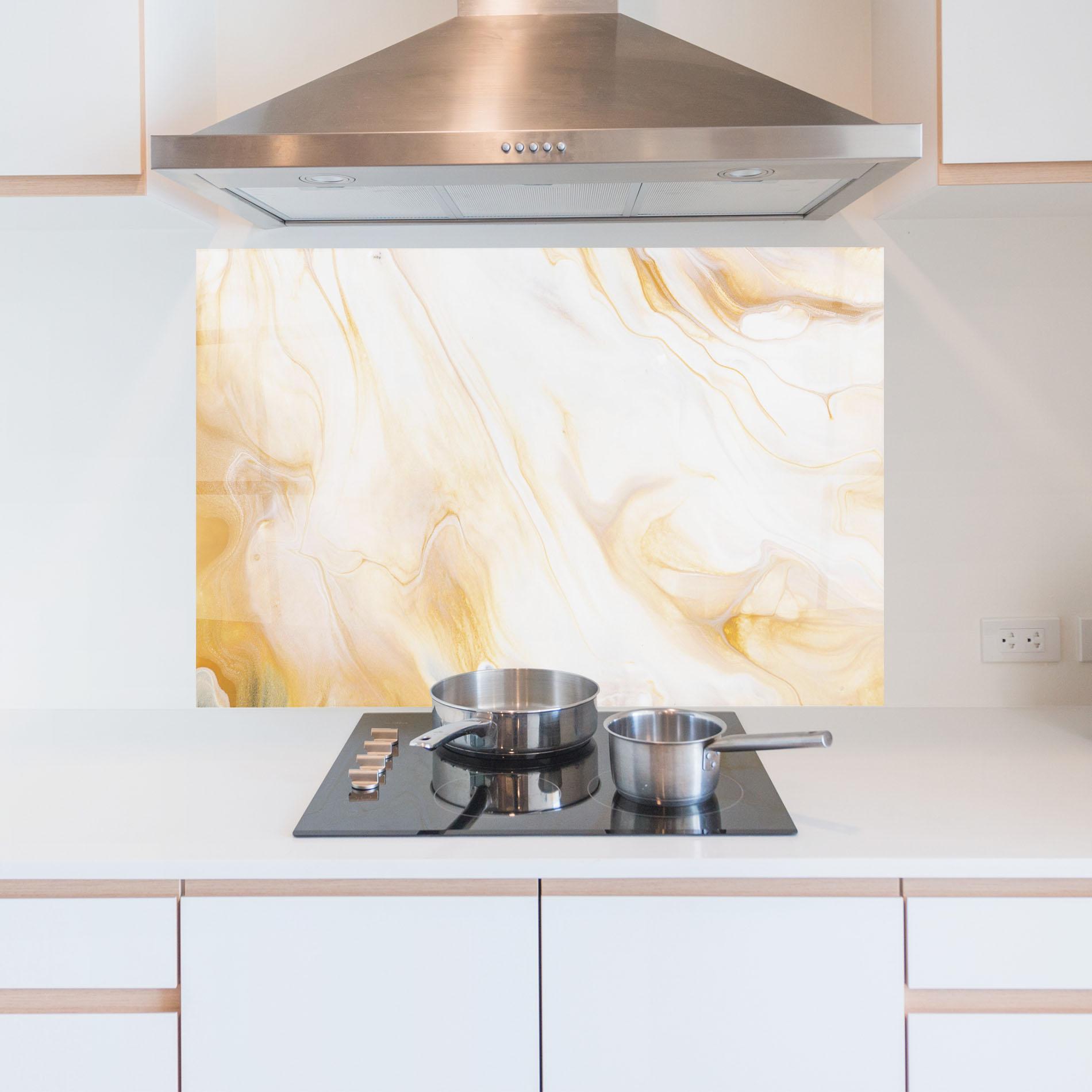 Стъклен панел за кухня White Yellow Marble mockup 5