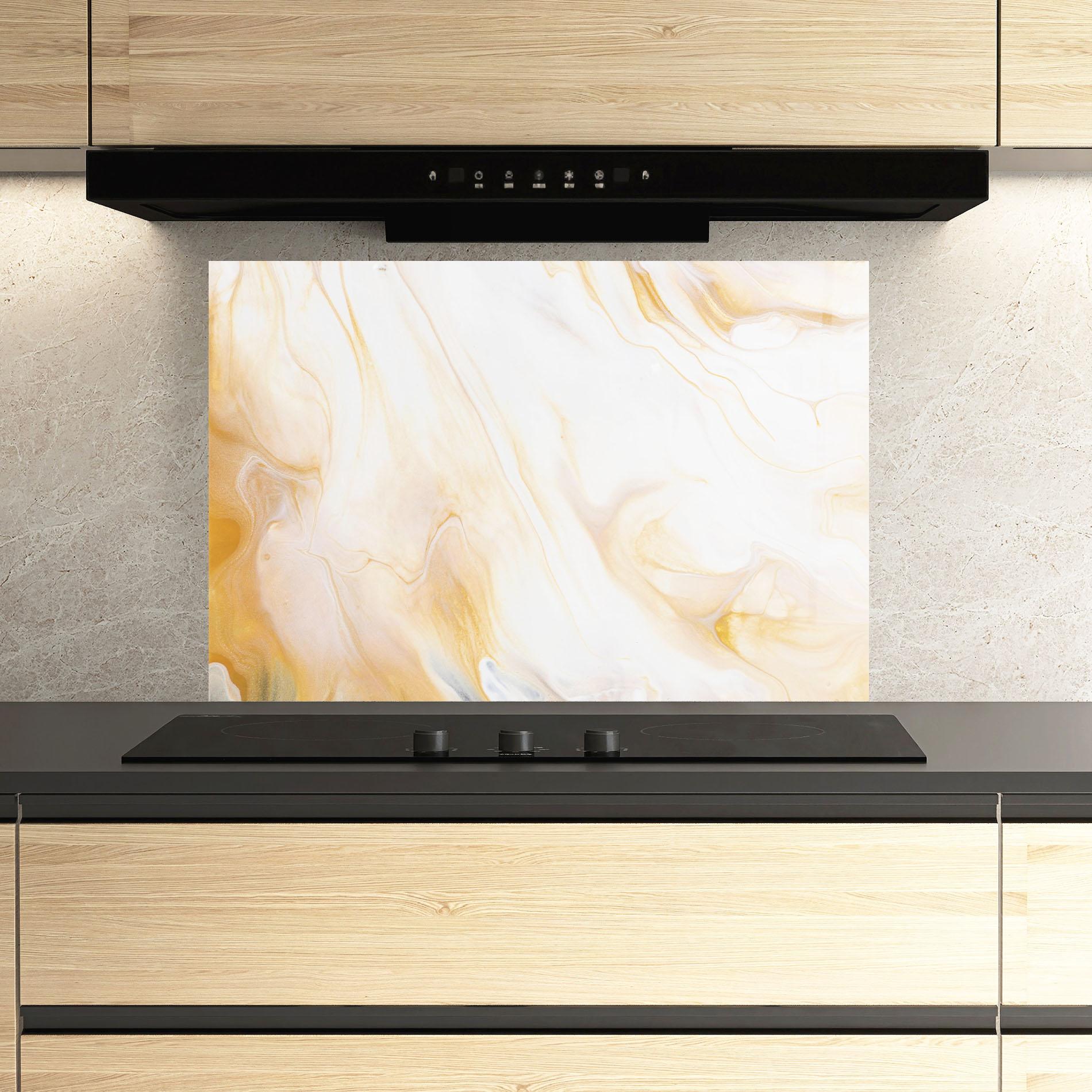 Стъклен панел за кухня White Yellow Marble mockup 3