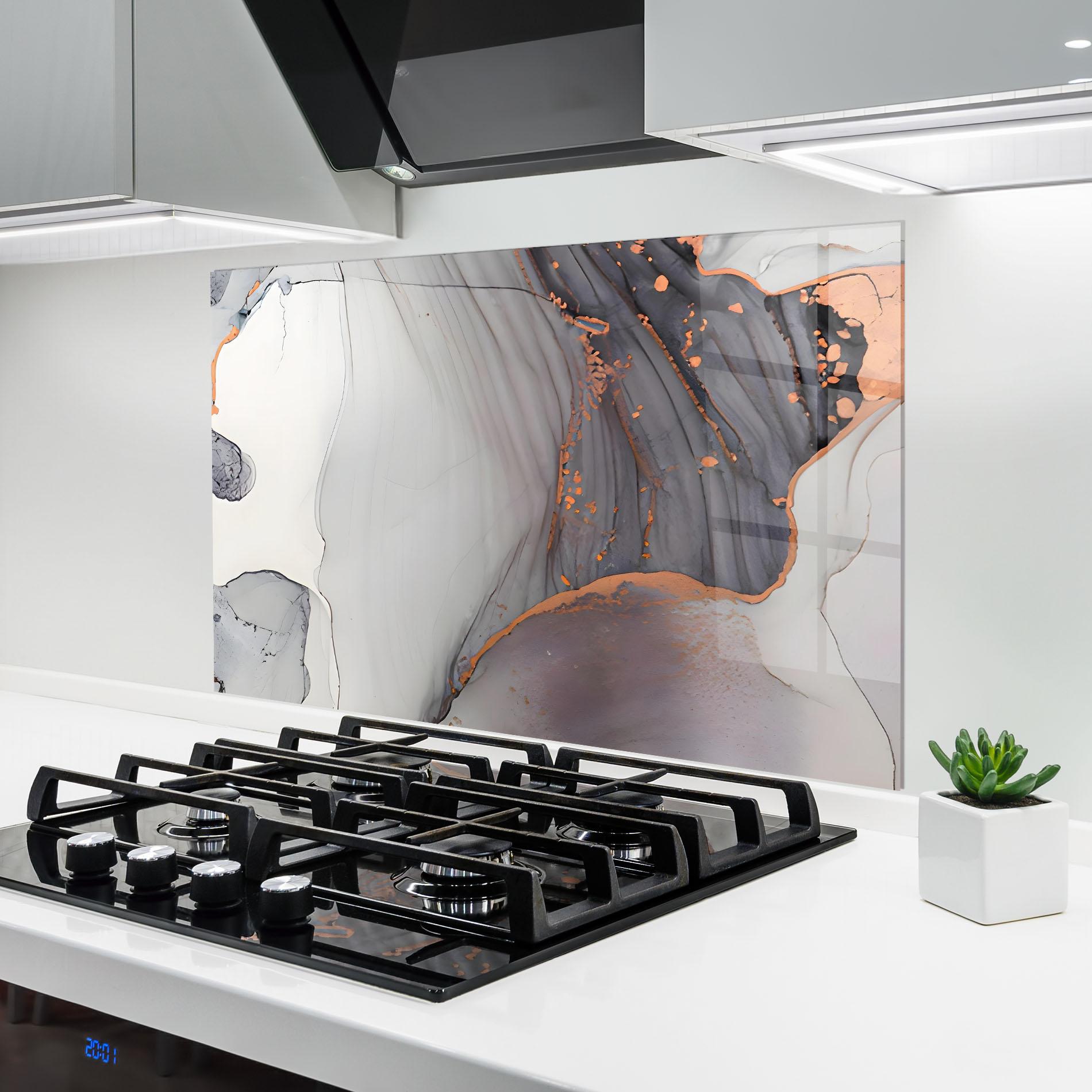 Стъклен панел за кухня Grey Pink Liquid Marble mockup 6
