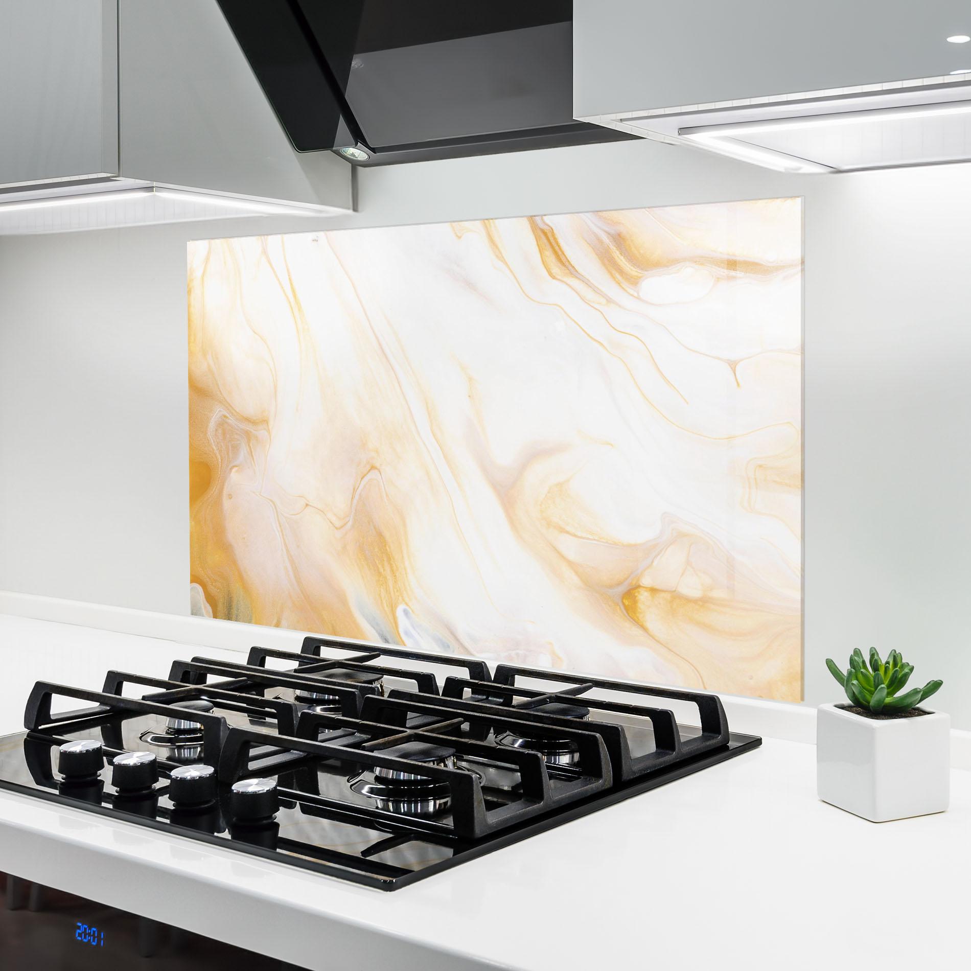 Стъклен панел за кухня White Yellow Marble mockup 6