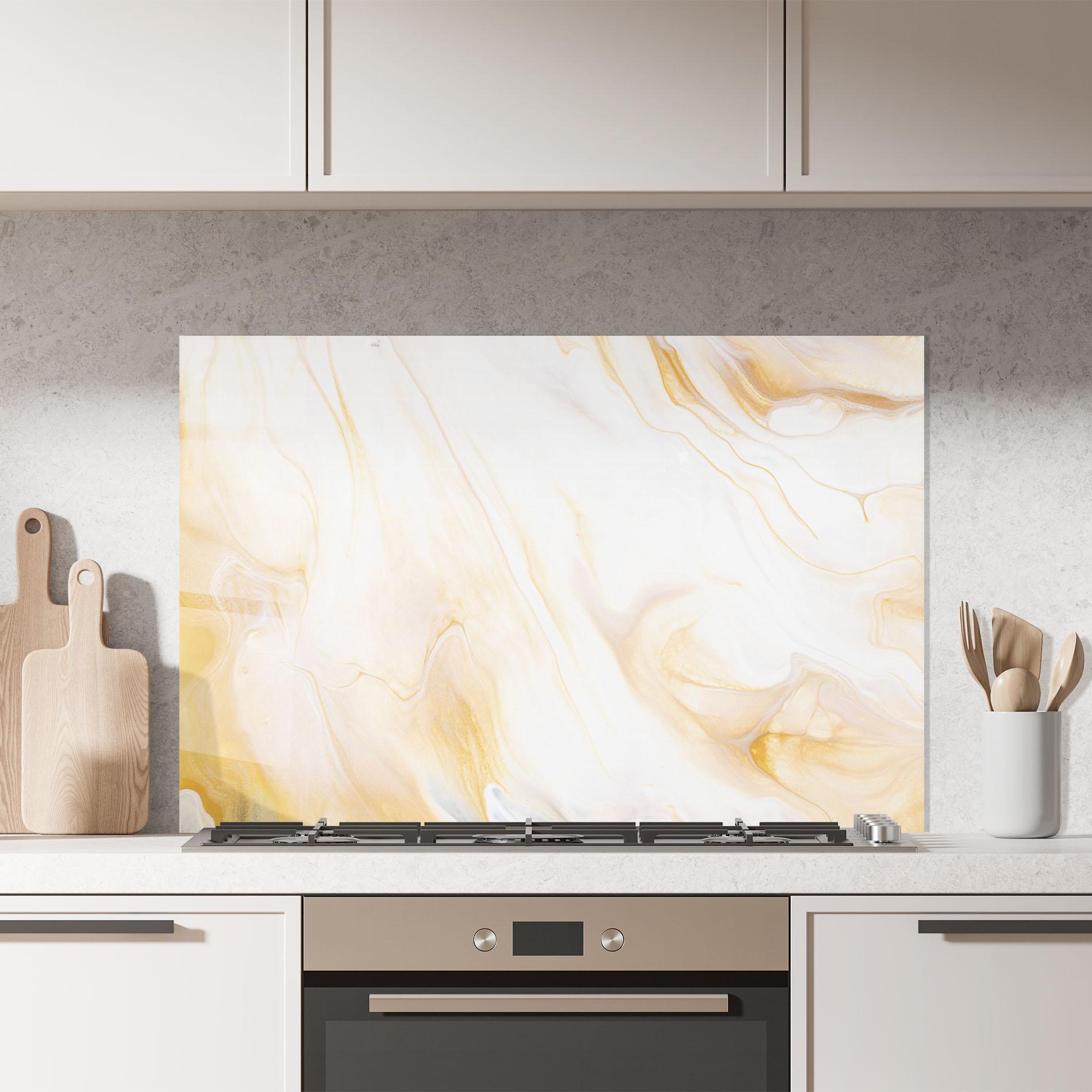 Стъклен панел за кухня White Yellow Marble mockup 7