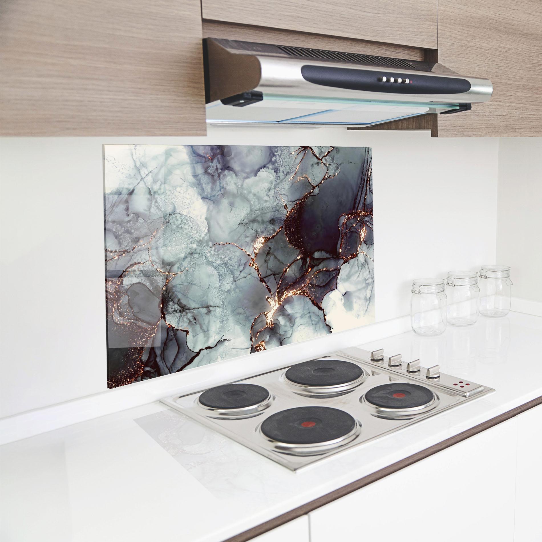 Стъклен панел за кухня Abstract Gold Path mockup 8