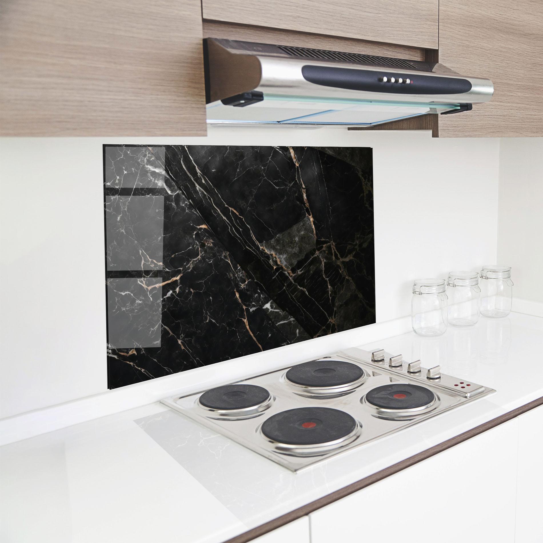 Стъклен панел за кухня Black Brown Marble mockup 8