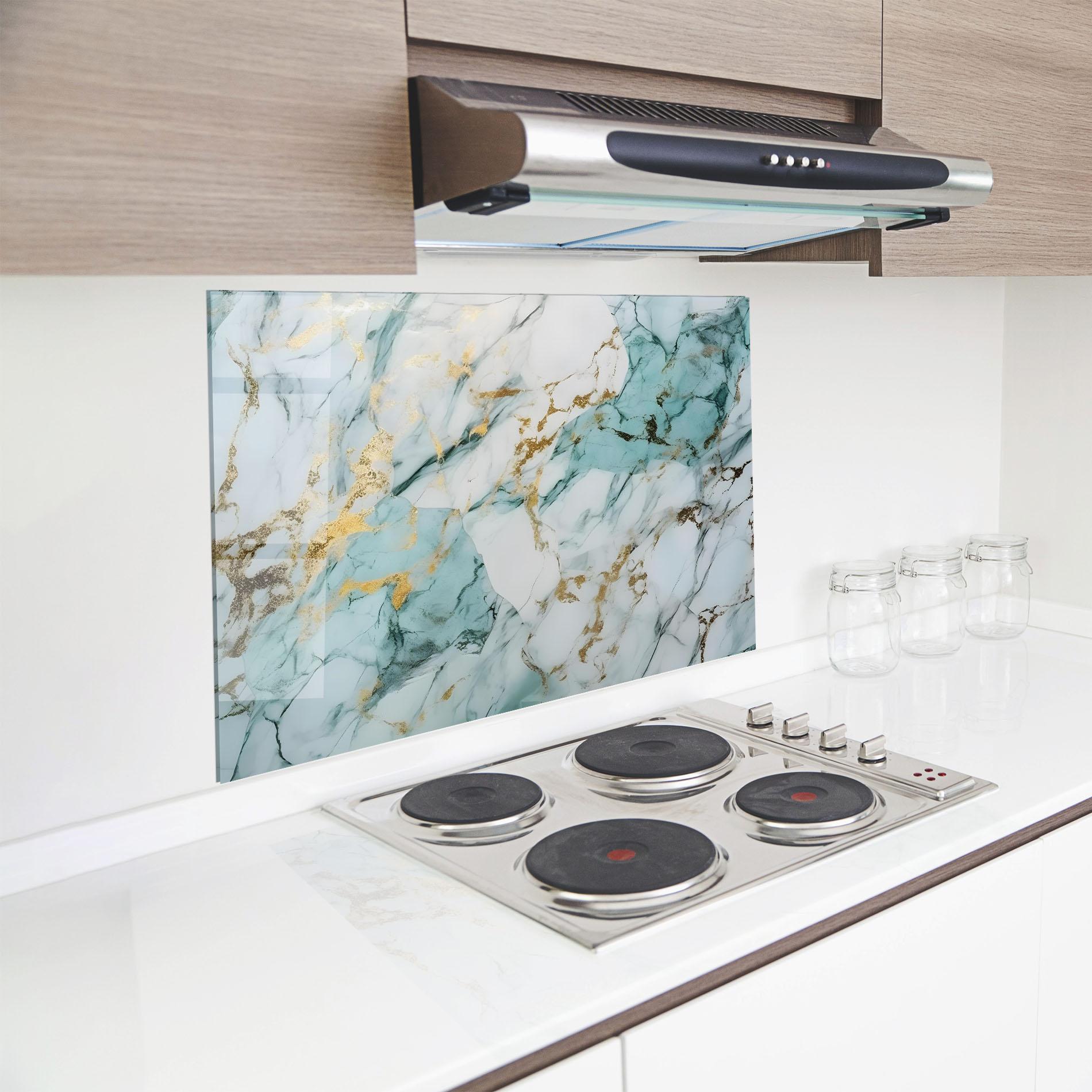 Стъклен панел за кухня Light Green Gold Line mockup 8