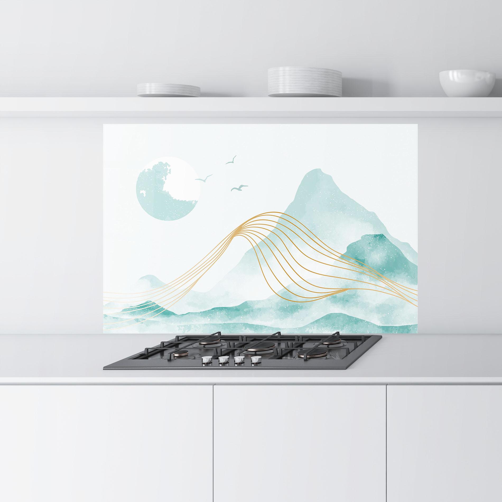 Стъклен панел за кухня Gold Line Mountain mockup 9